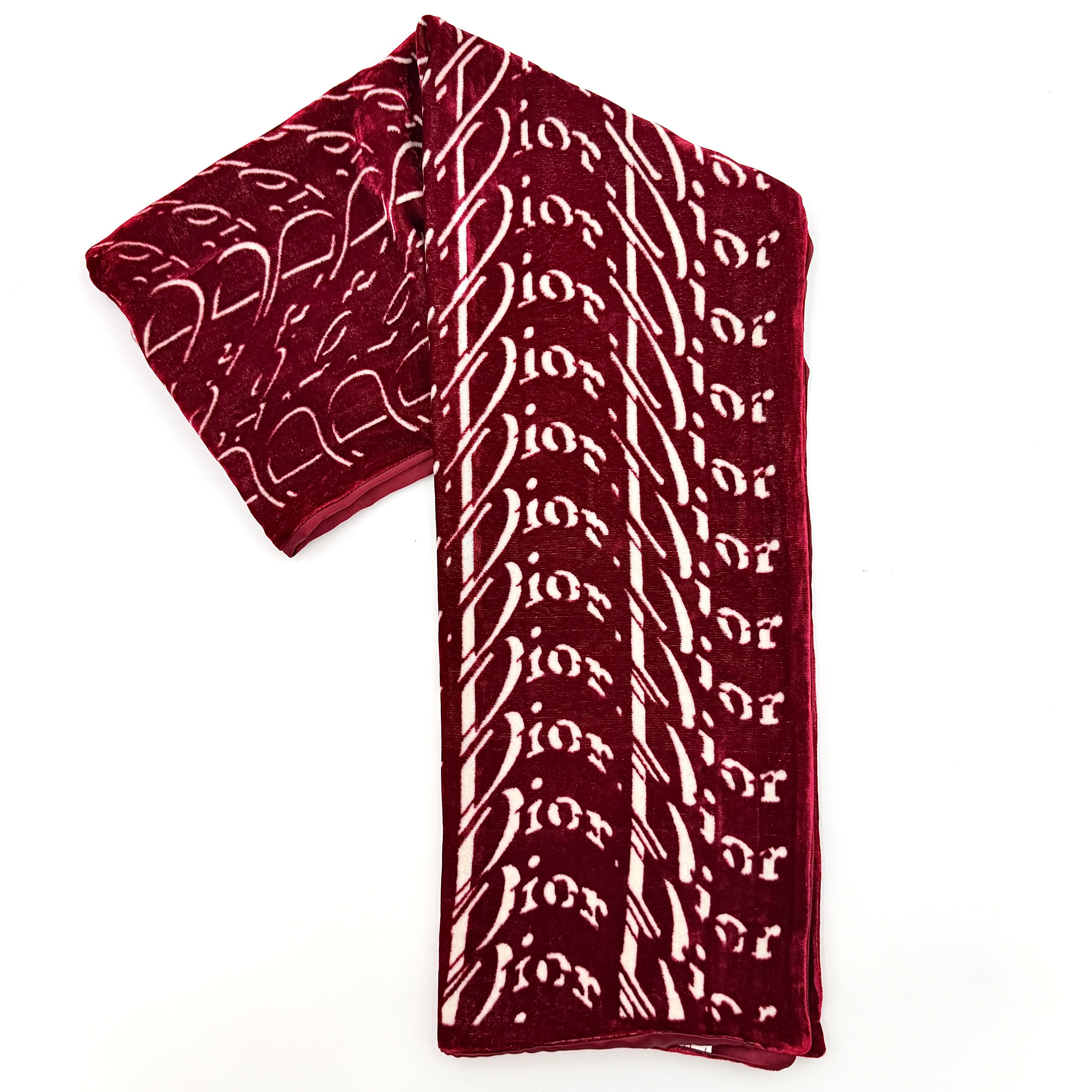 Dior Logo Velour Stole Scarf Red/White