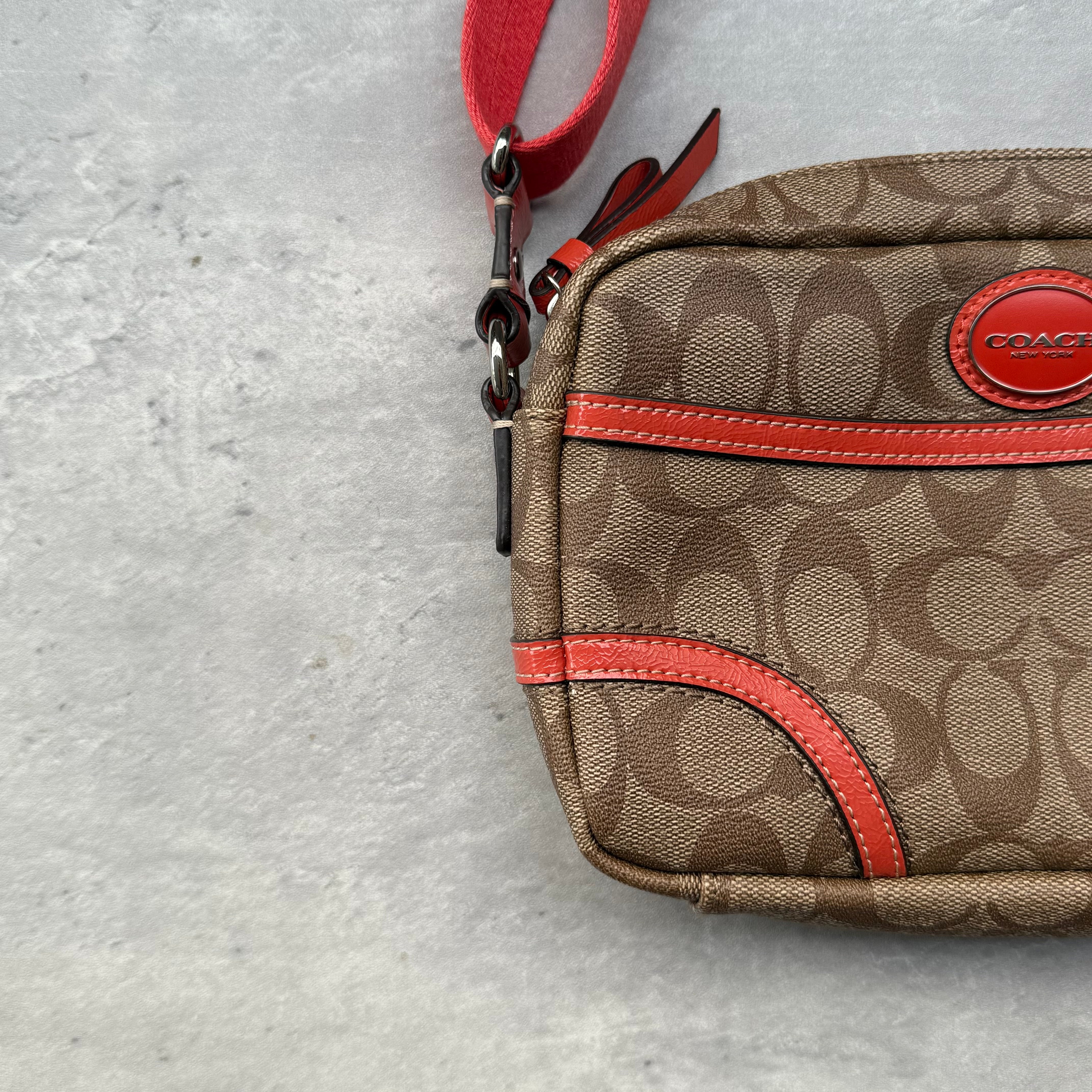 Coach Signature Crossbody Messenger Bag Beige/Orange
