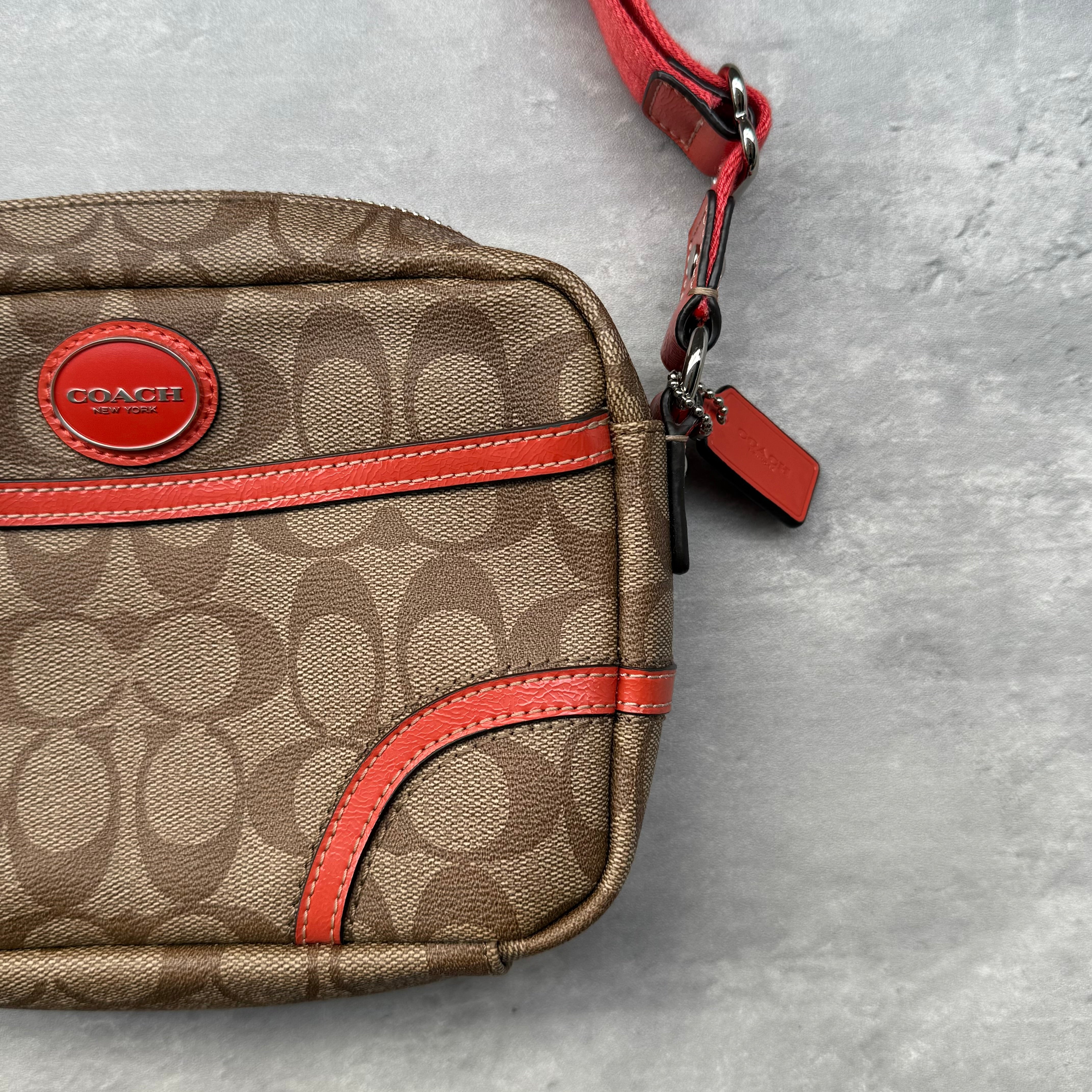 Coach Signature Crossbody Messenger Bag Beige/Orange