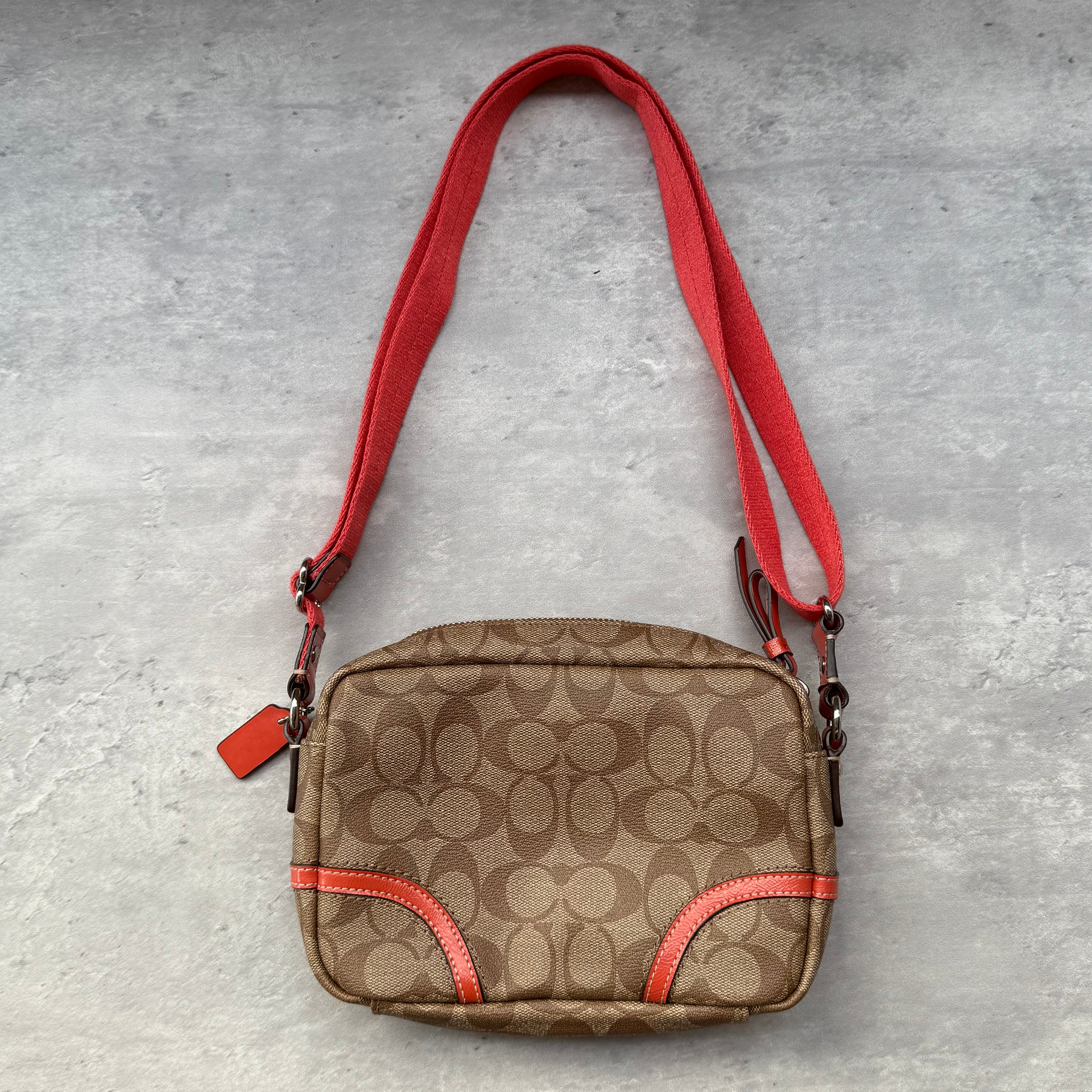Coach Signature Crossbody Messenger Bag Beige/Orange