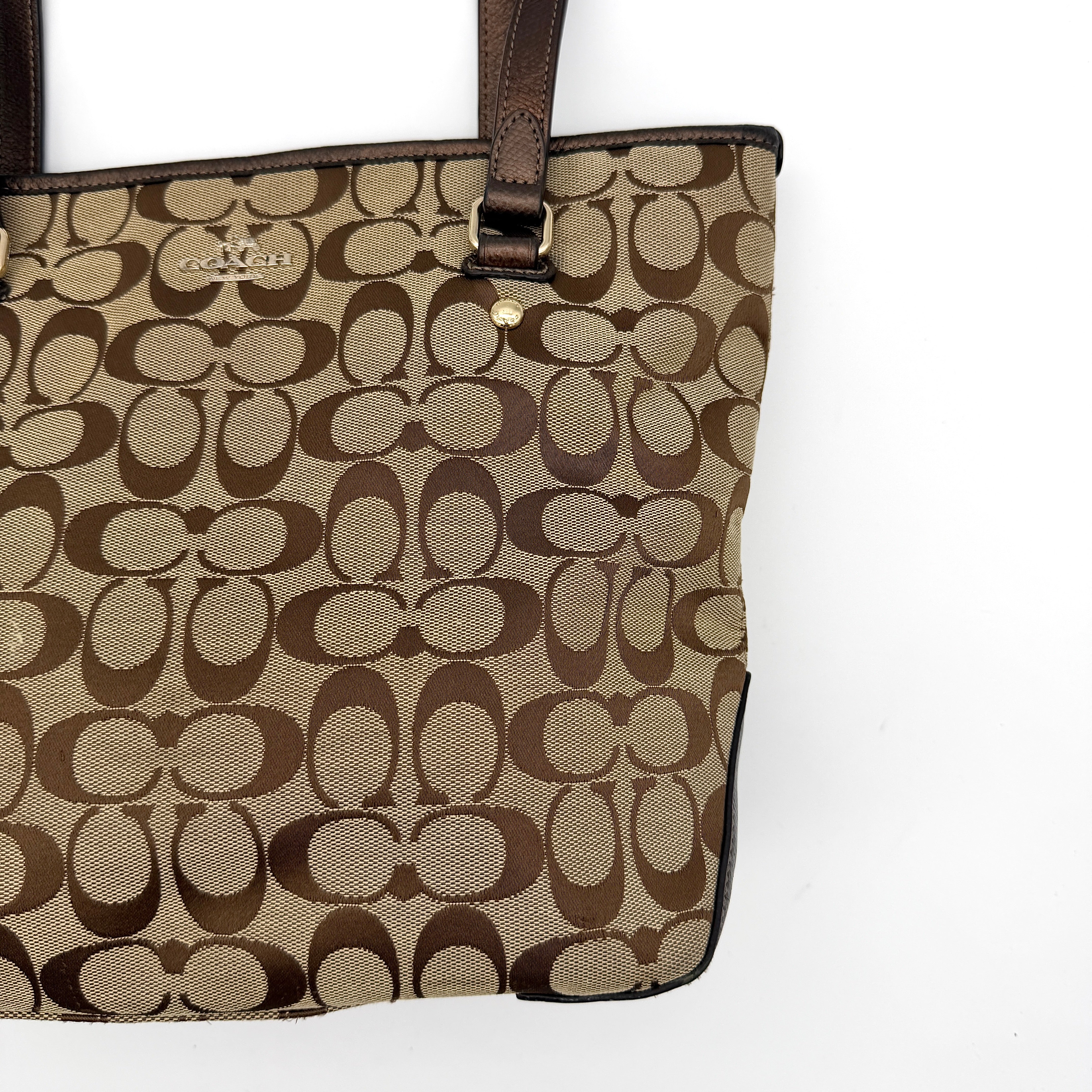 Coach Signature Heritage Stripe Tote Bag Beige/Brown