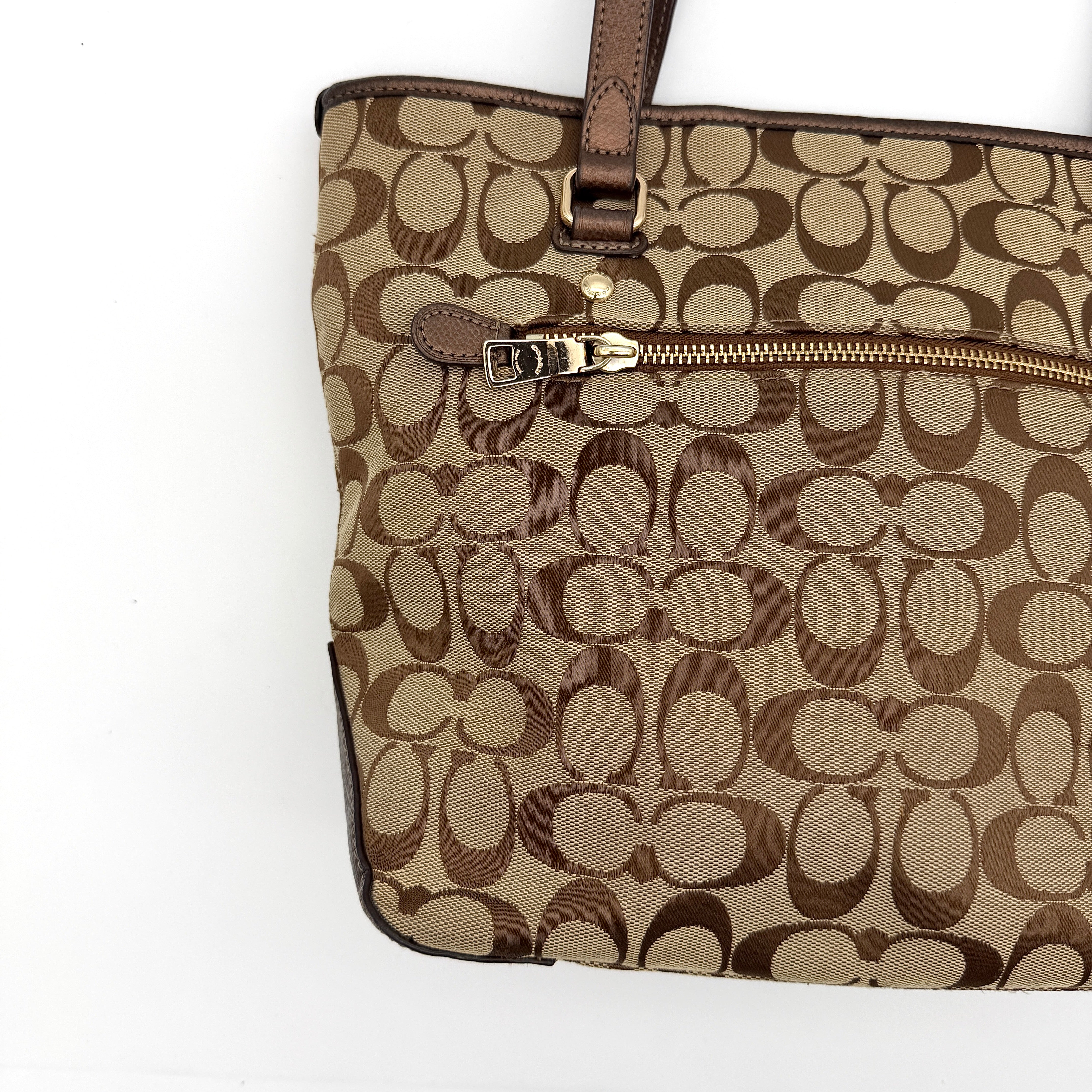 Coach Signature Heritage Stripe Tote Bag Beige/Brown
