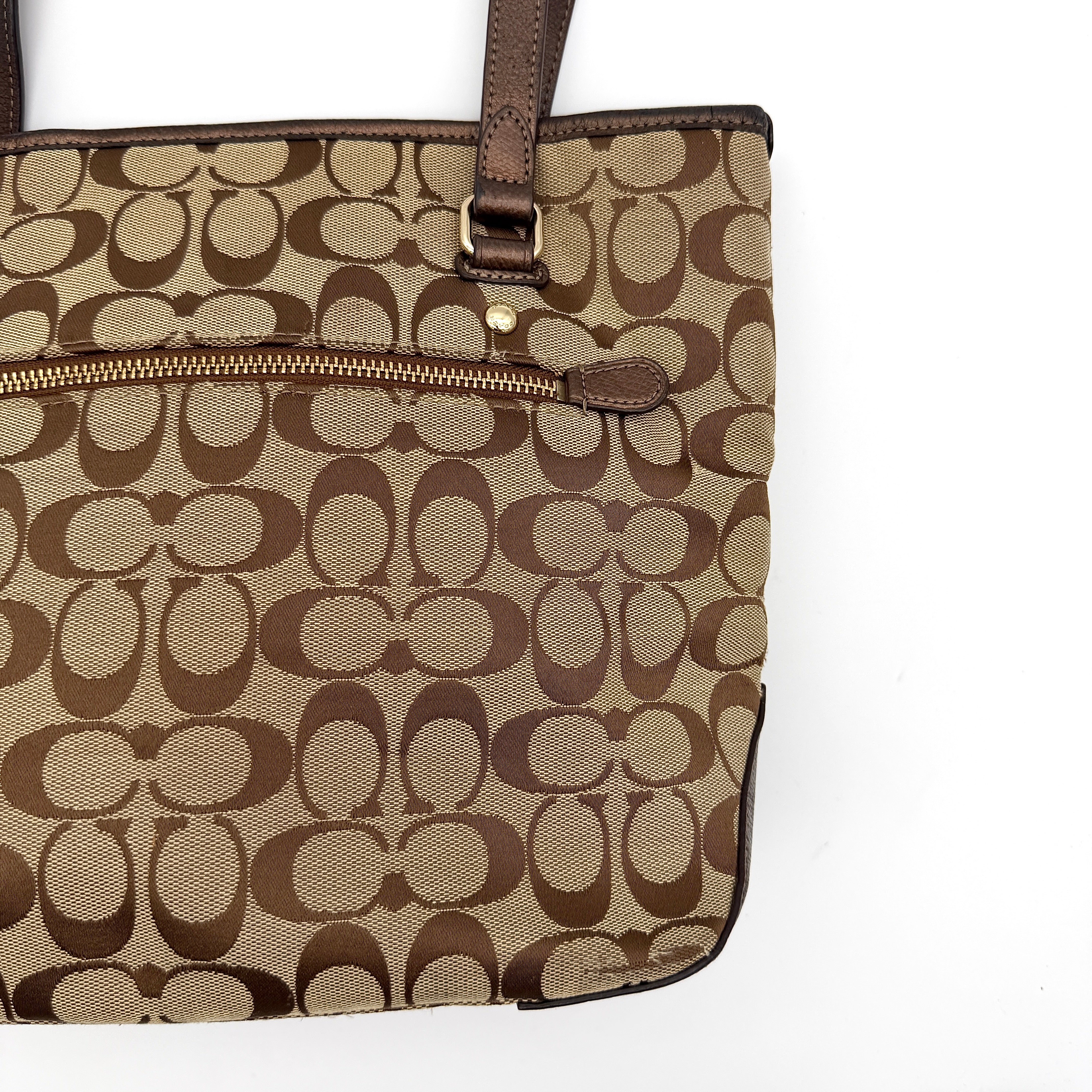 Coach Signature Heritage Stripe Tote Bag Beige/Brown