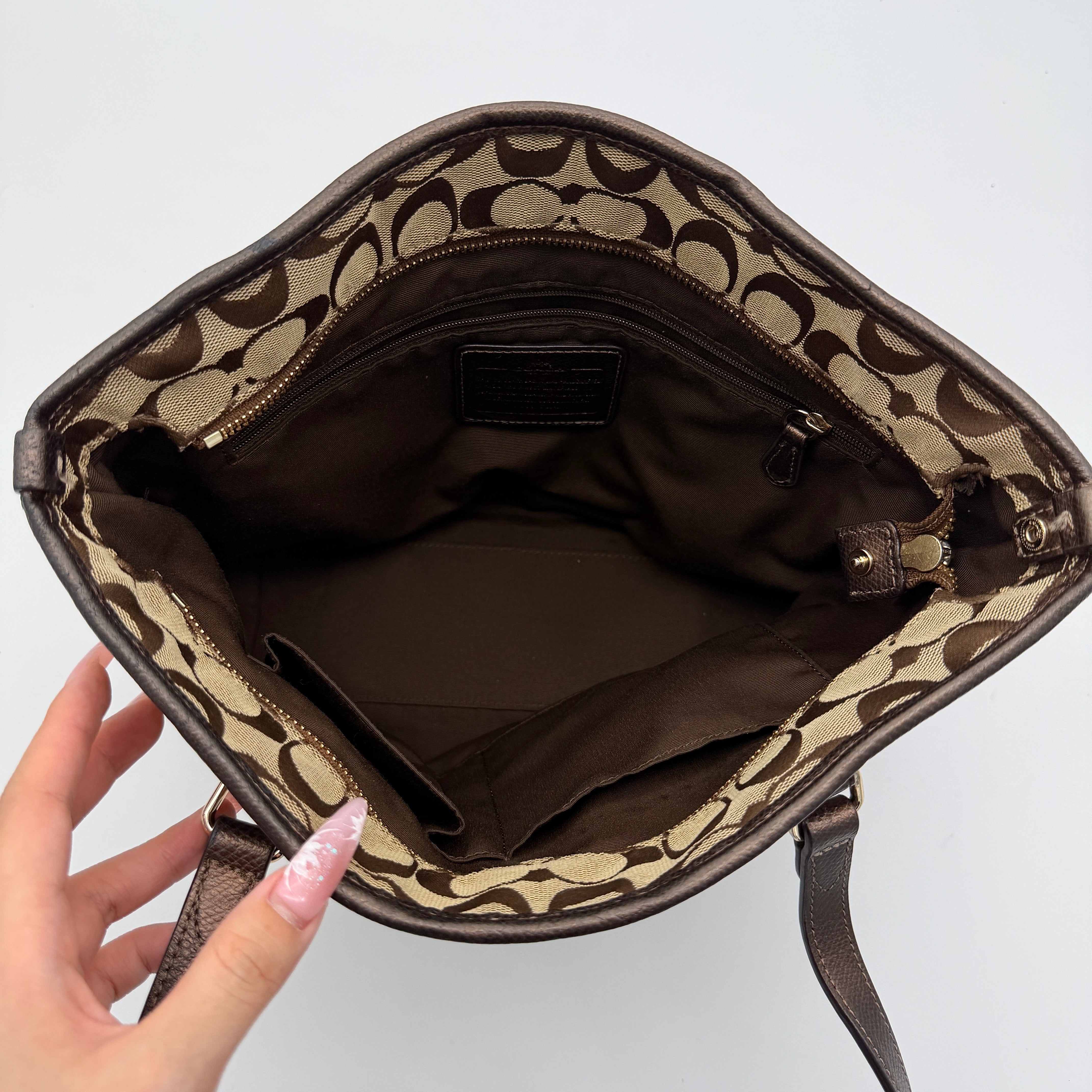 Coach Signature Heritage Stripe Tote Bag Beige/Brown