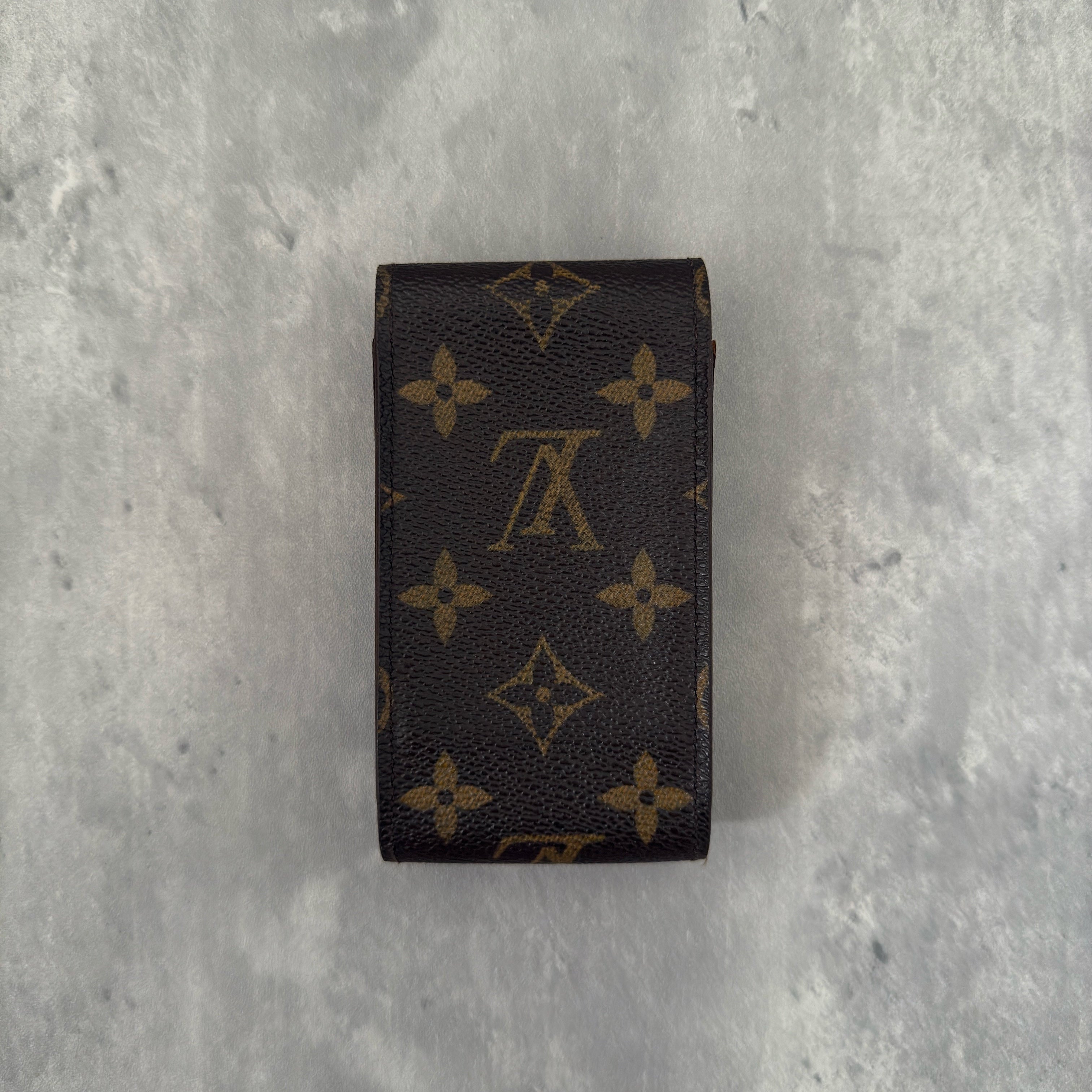 Louis Vuitton Vintage Monogram Cigarette Case in brown coated canvas with signature monogram pattern and leather-lined interior.