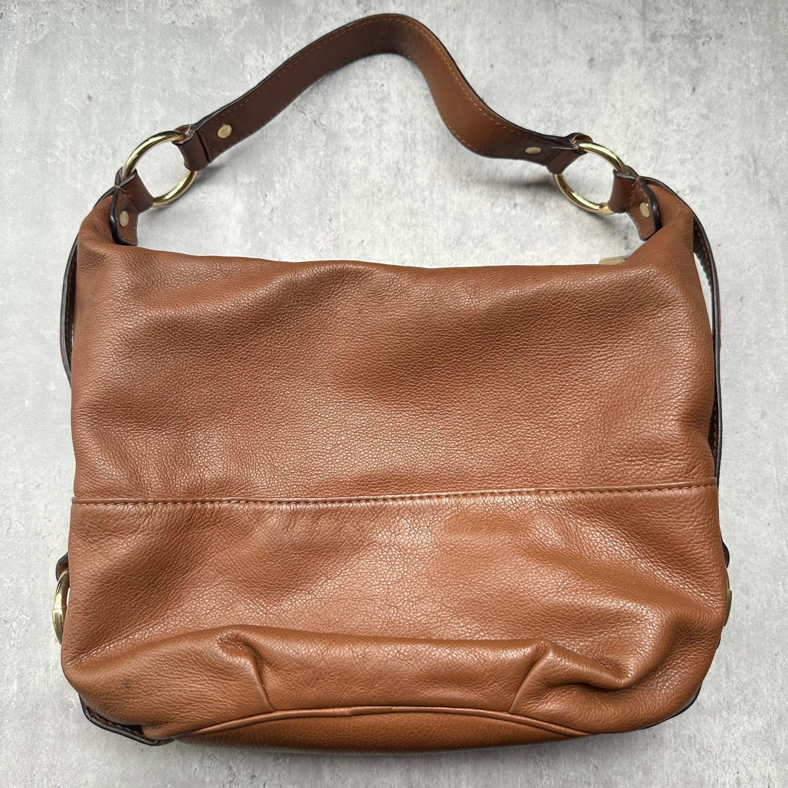 Michael Kors Fulton Hobo Shoulder Bag in brown pebbled leather with gold MK logo