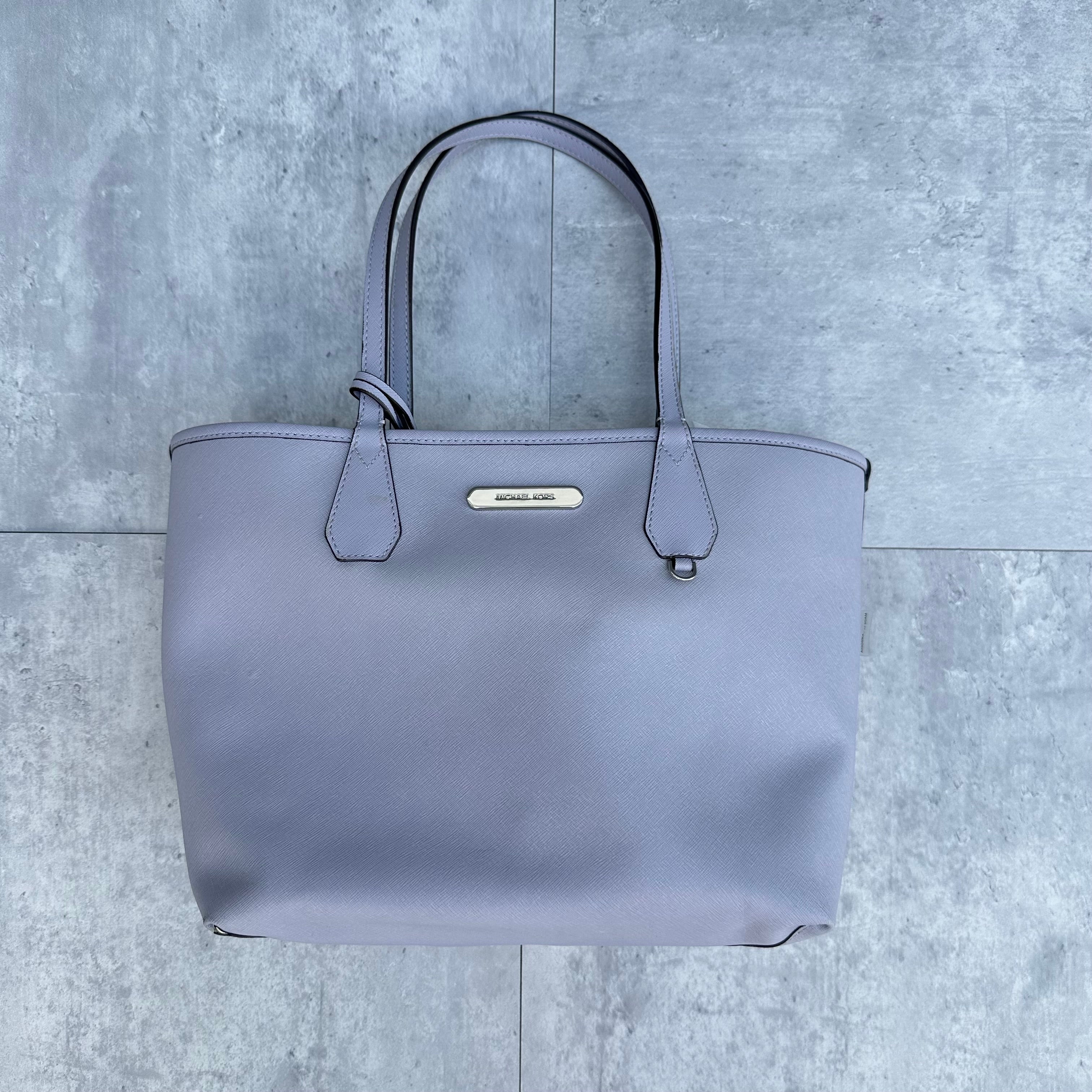 Michael Kors Candy Reversible Tote in purple saffiano leather with silver logo plaque