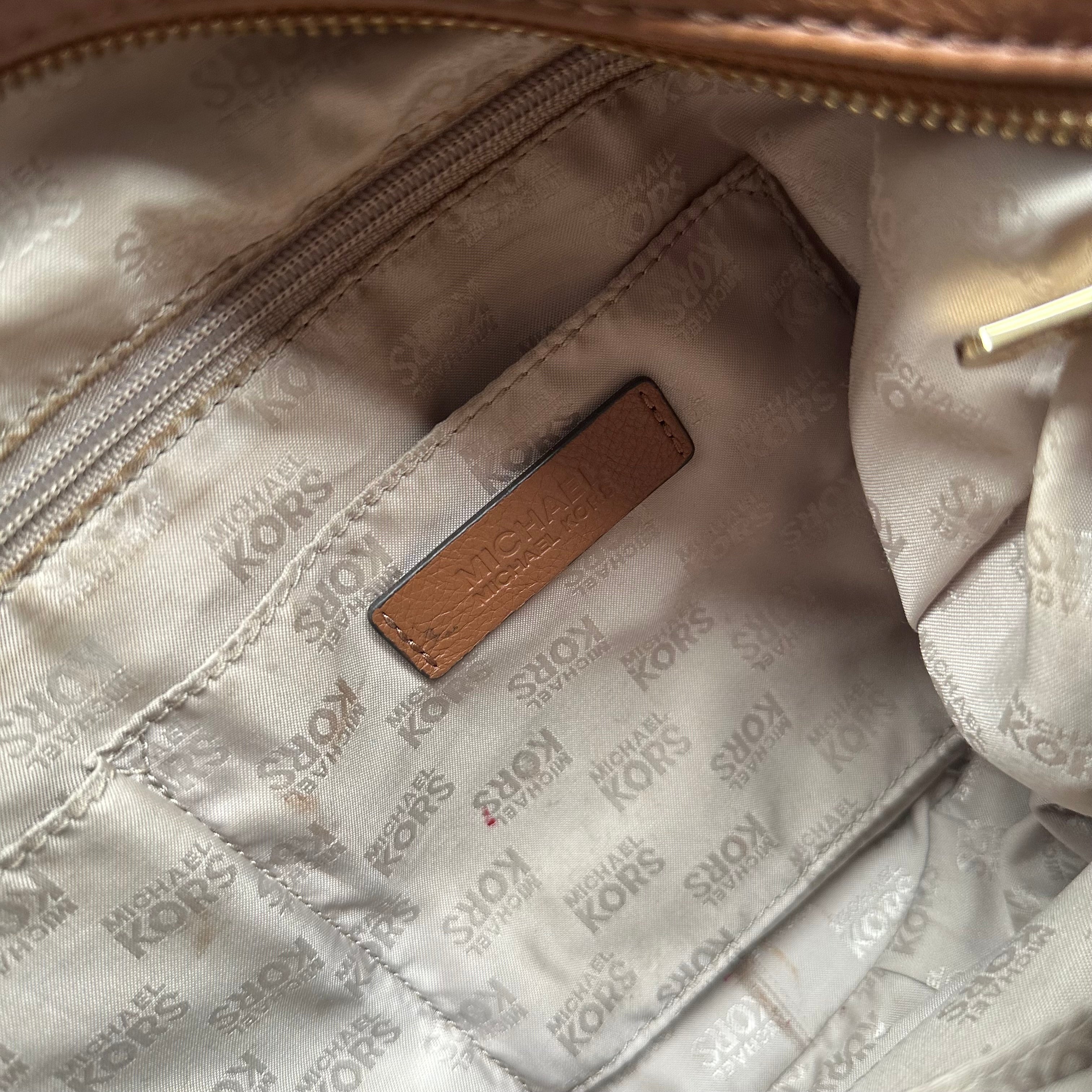 Michael Kors Fulton Hobo Shoulder Bag in brown pebbled leather with gold MK logo