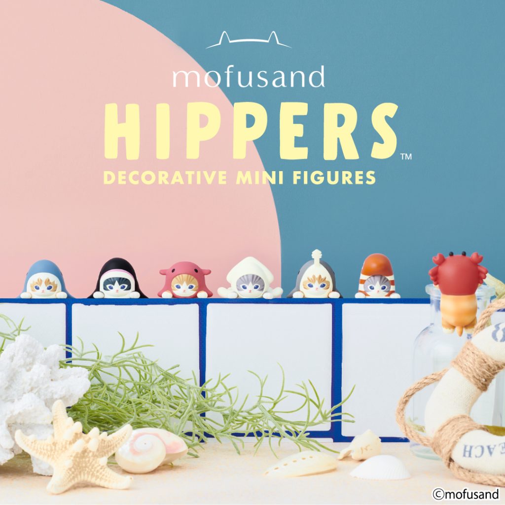 Mofusand Hippers Decorative Mini Figures with cat characters in ocean-themed costumes including Shark Meow and Crab Meow