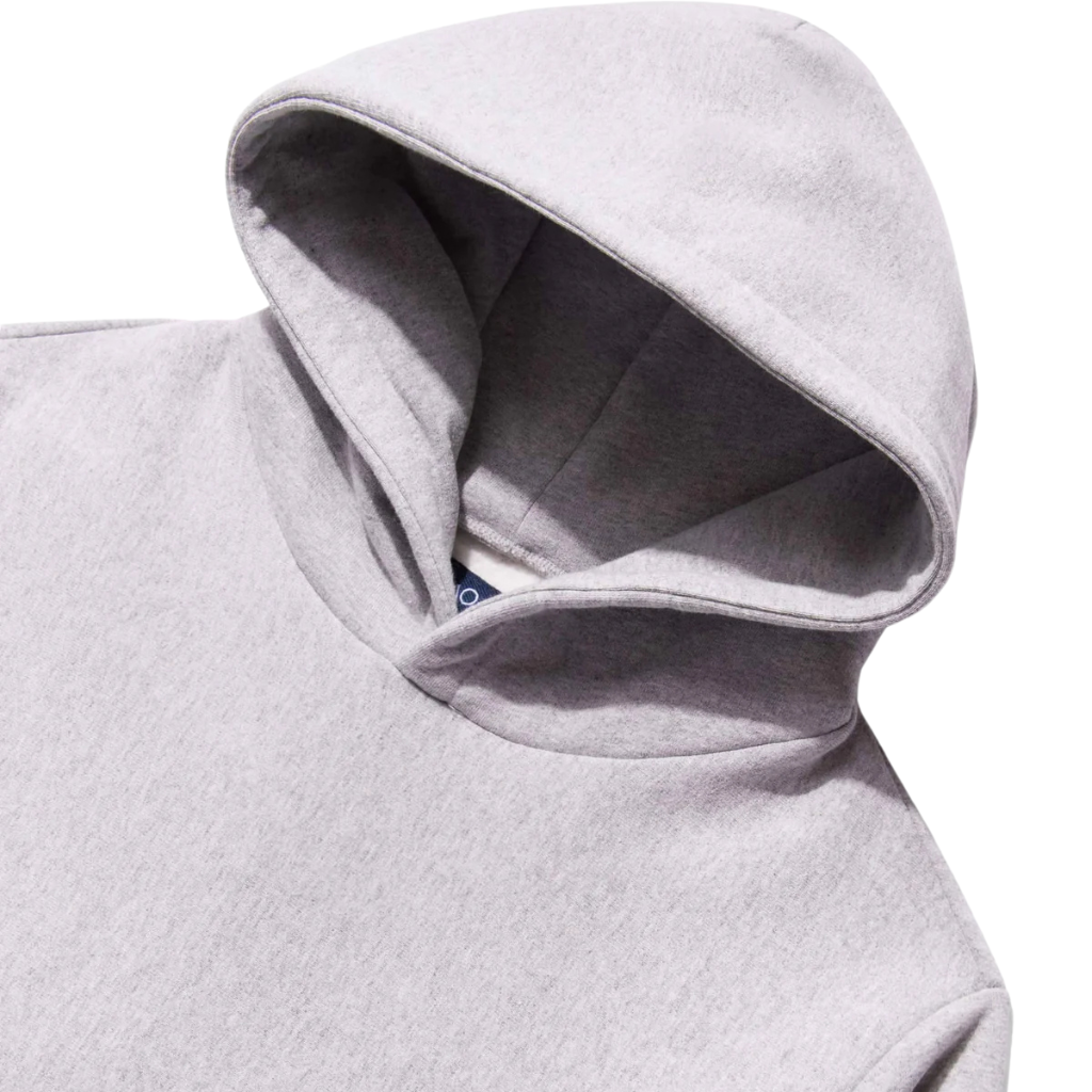NOAH Winged Foot Hoodie Grey, heavyweight cotton fleece hoodie with kangaroo pocket and minimalist design