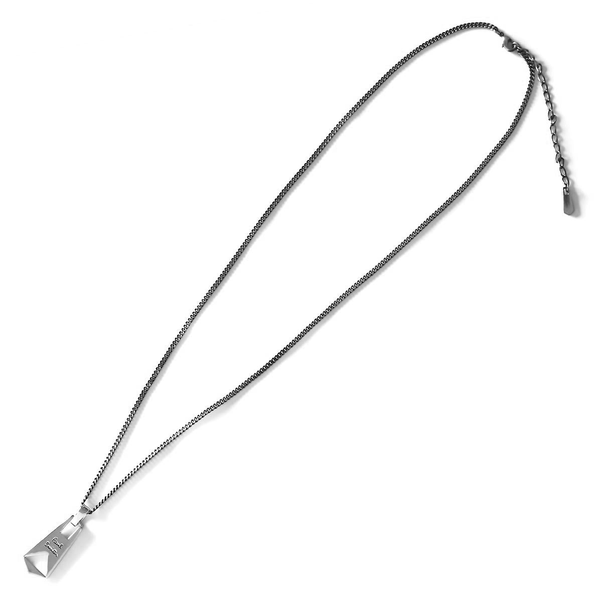 Paul Smith silver-tone unisex necklace with engraved zip puller pendant on an adjustable curb chain.