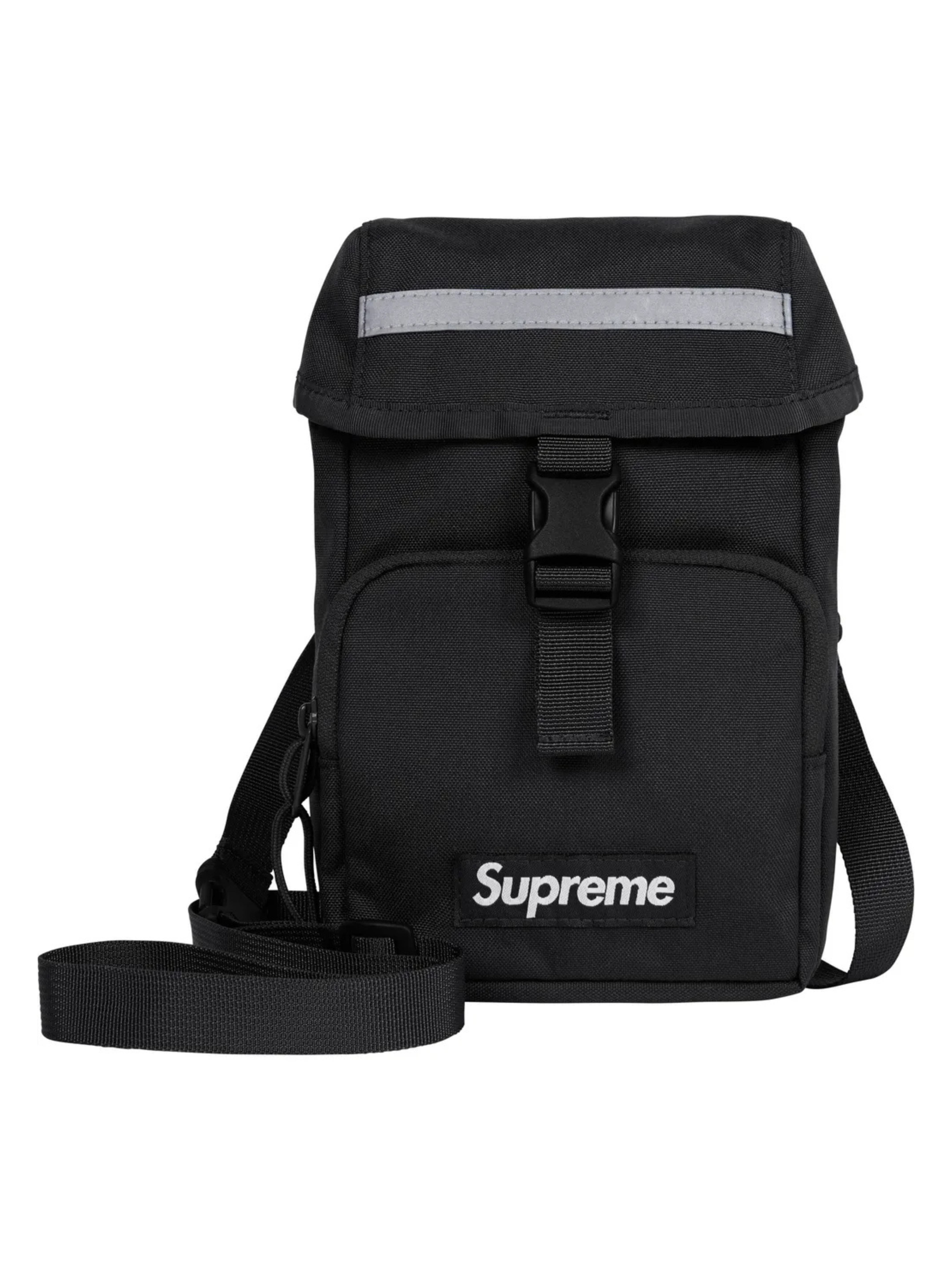 Supreme Camera Bag Black FW24 with tonal logo, Cordura nylon body, and front buckle pouch