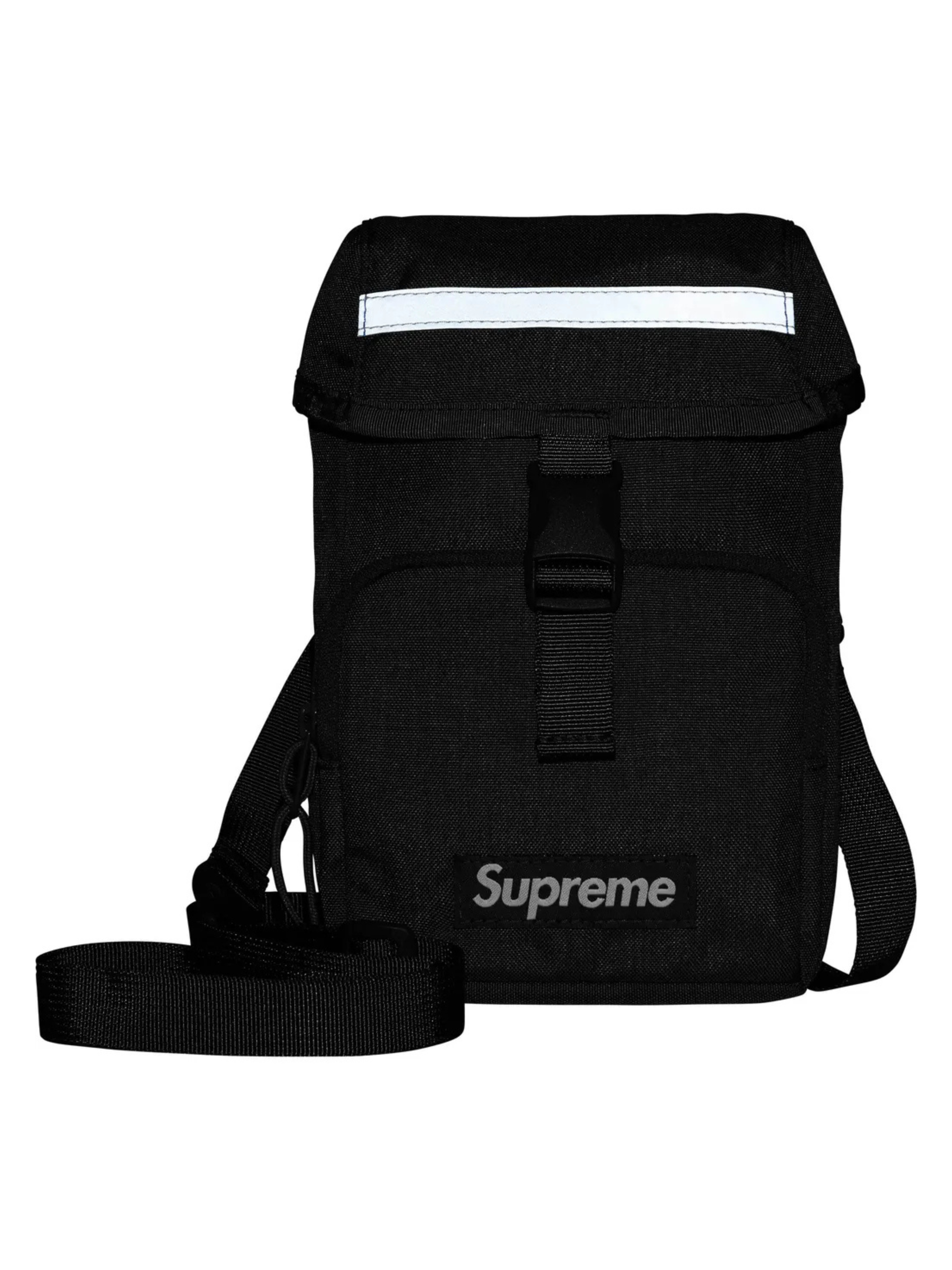 Supreme Camera Bag Black FW24 with tonal logo, Cordura nylon body, and front buckle pouch
