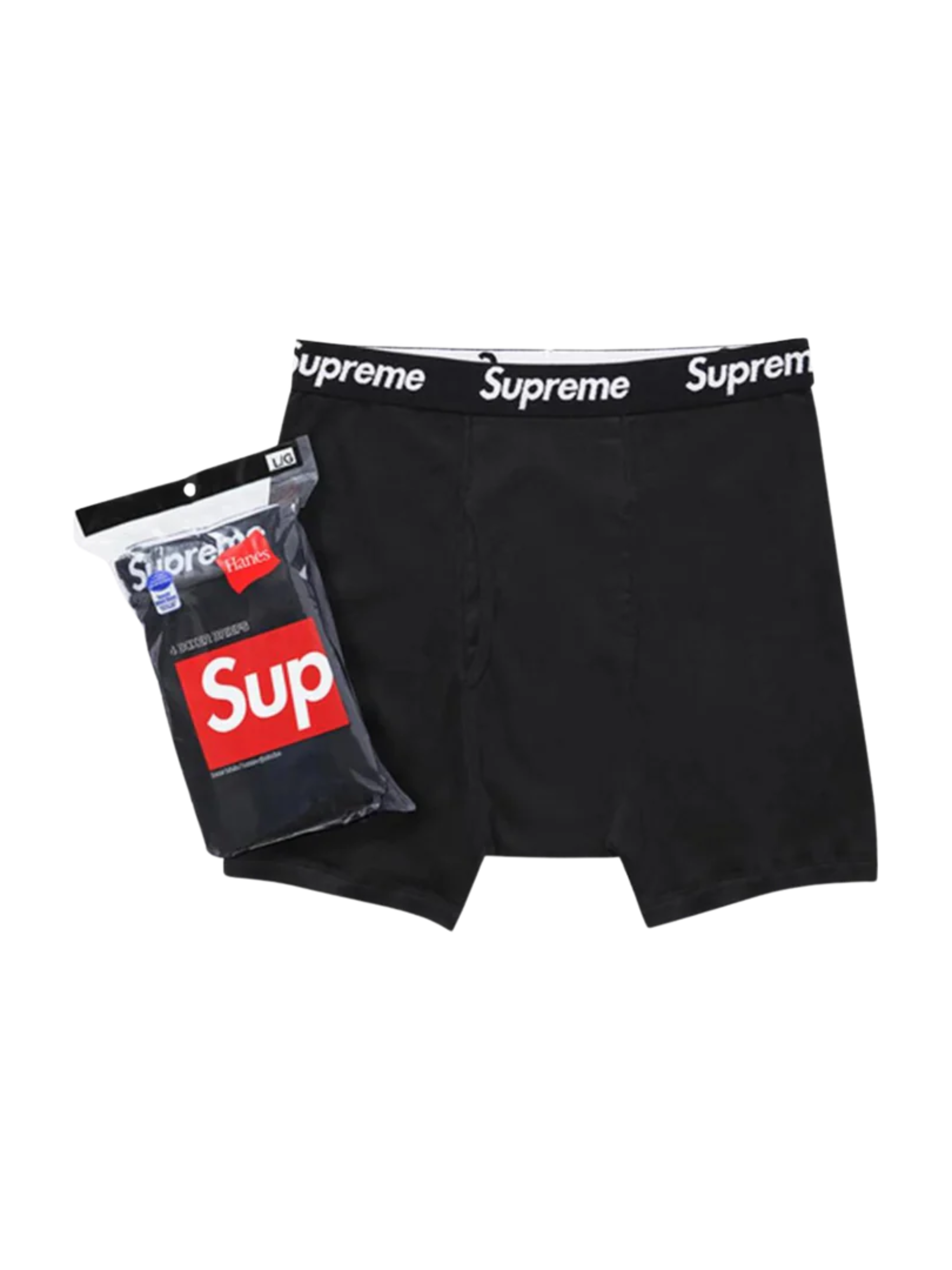 Supreme Hanes Boxer Briefs 4 Pack Black, soft stretch cotton boxers with branded elastic waistband