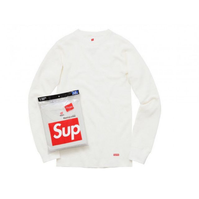 Supreme Thermal Crew White, long sleeve waffle-knit cotton shirt with ribbed cuffs and crew neckline.