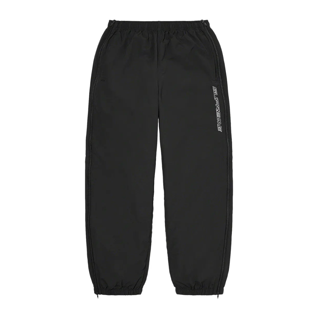 Supreme Warm Up Pant SS24 Black nylon track pants with mesh lining and embroidered logo