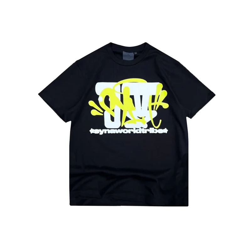 Syna World x Judah Tribe Tee Black with glow-in-the-dark oversized yellow and white graphic