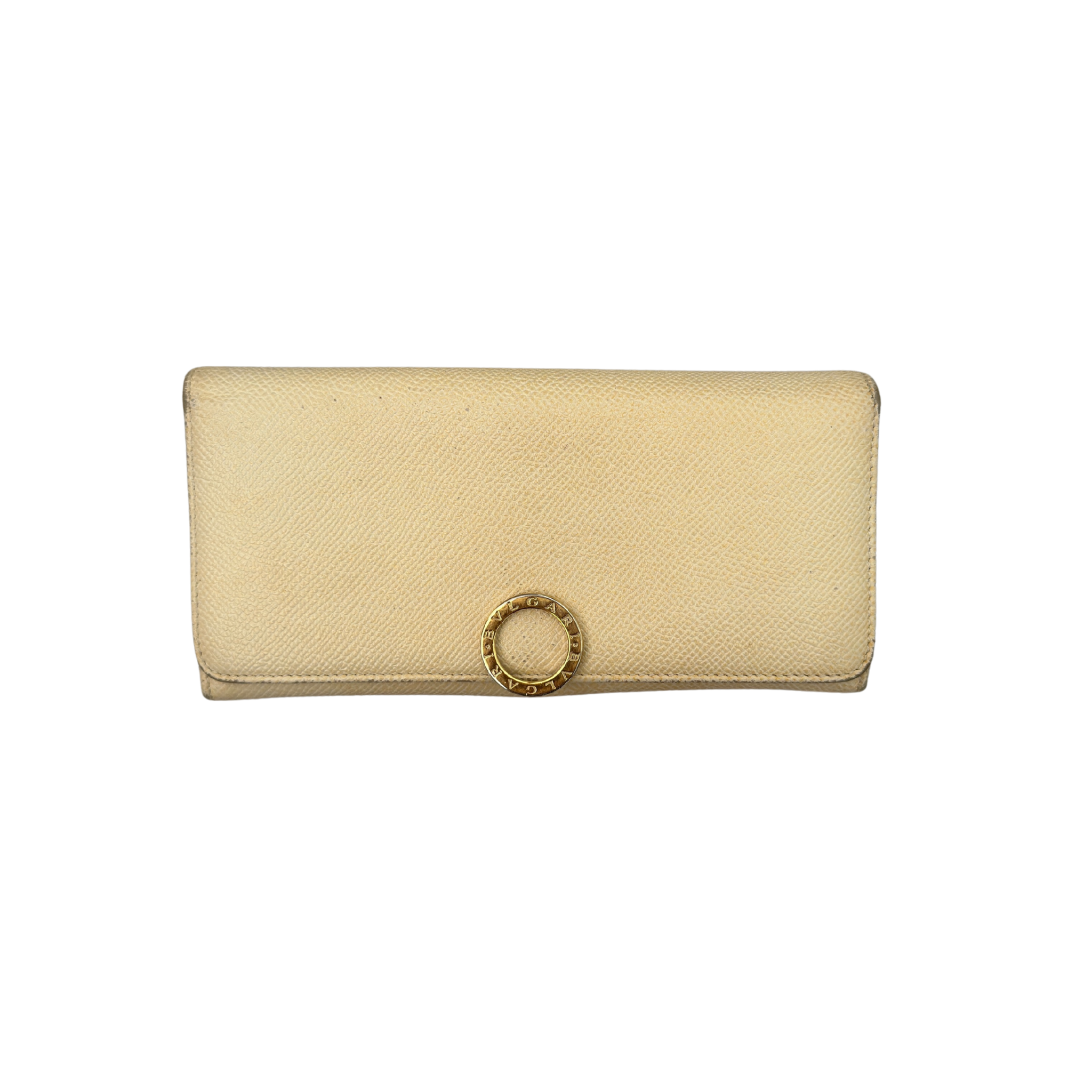 Bvlgari B Zero Cream Leather Gold Clasp Long Wallet