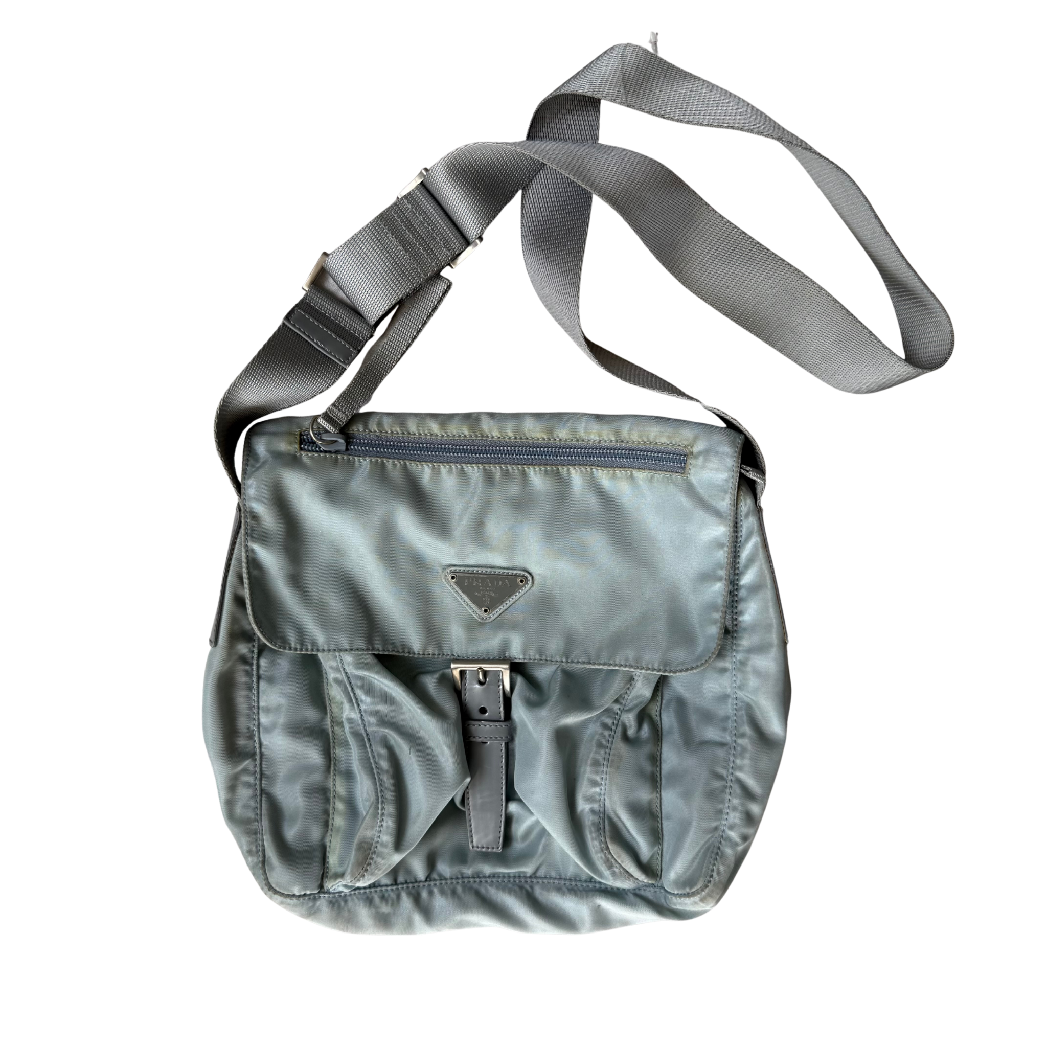 Prada Nylon Front Buckle Shoulder Bag Blue