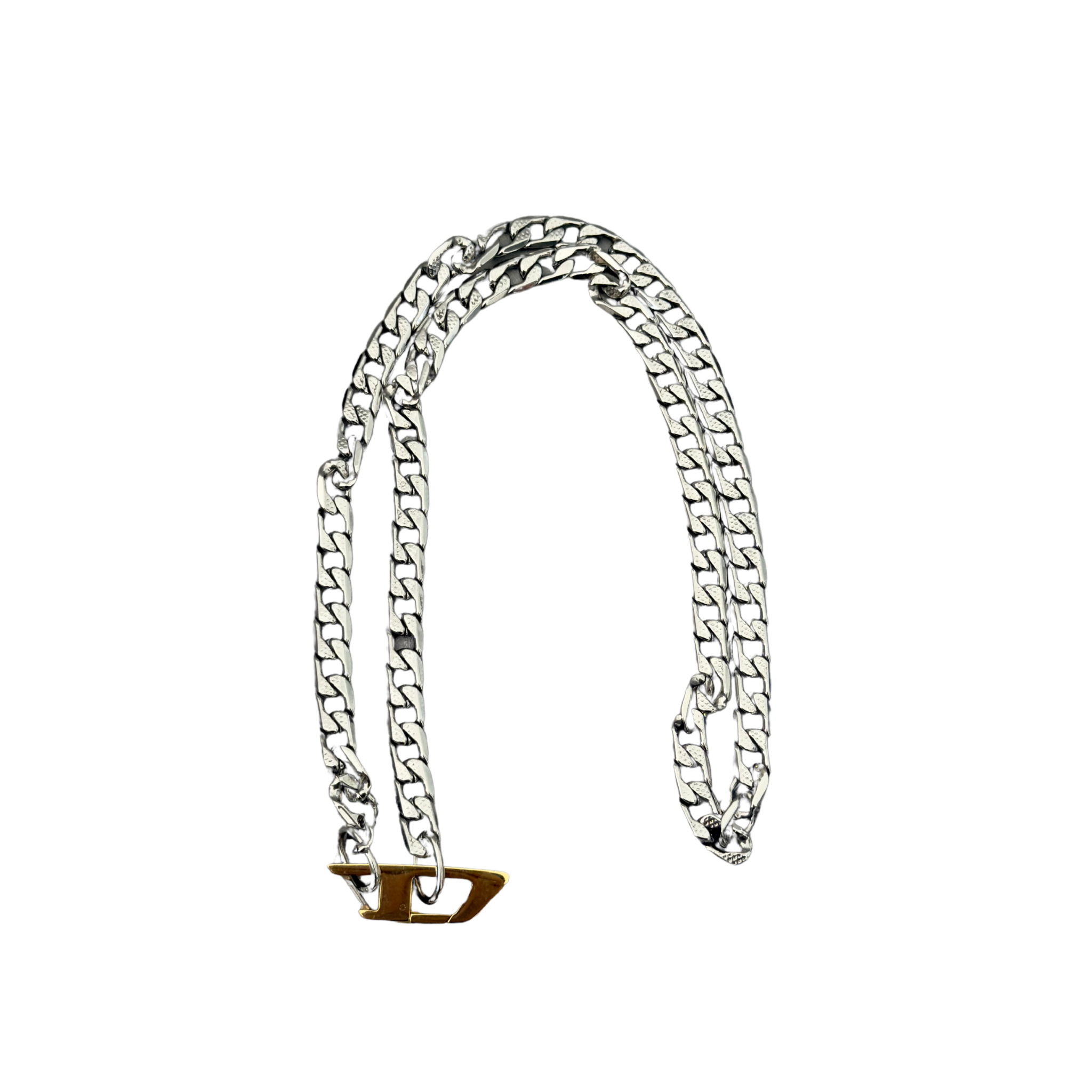 Diesel Signature Gold D-Logo Stainless Steel Necklace