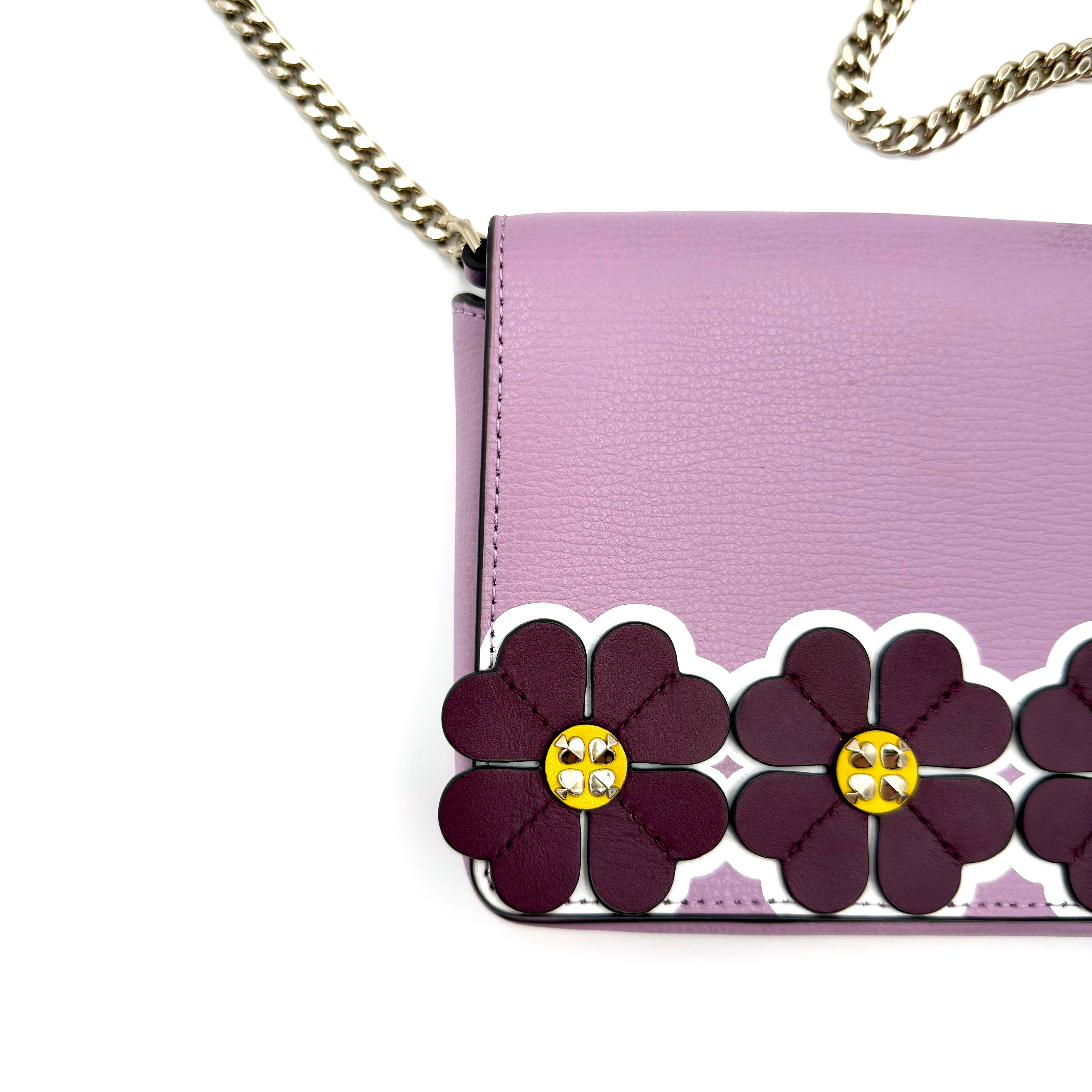 Kate Spade Sylvia Graphic Clover Appliqué Crossbody Bag Purple