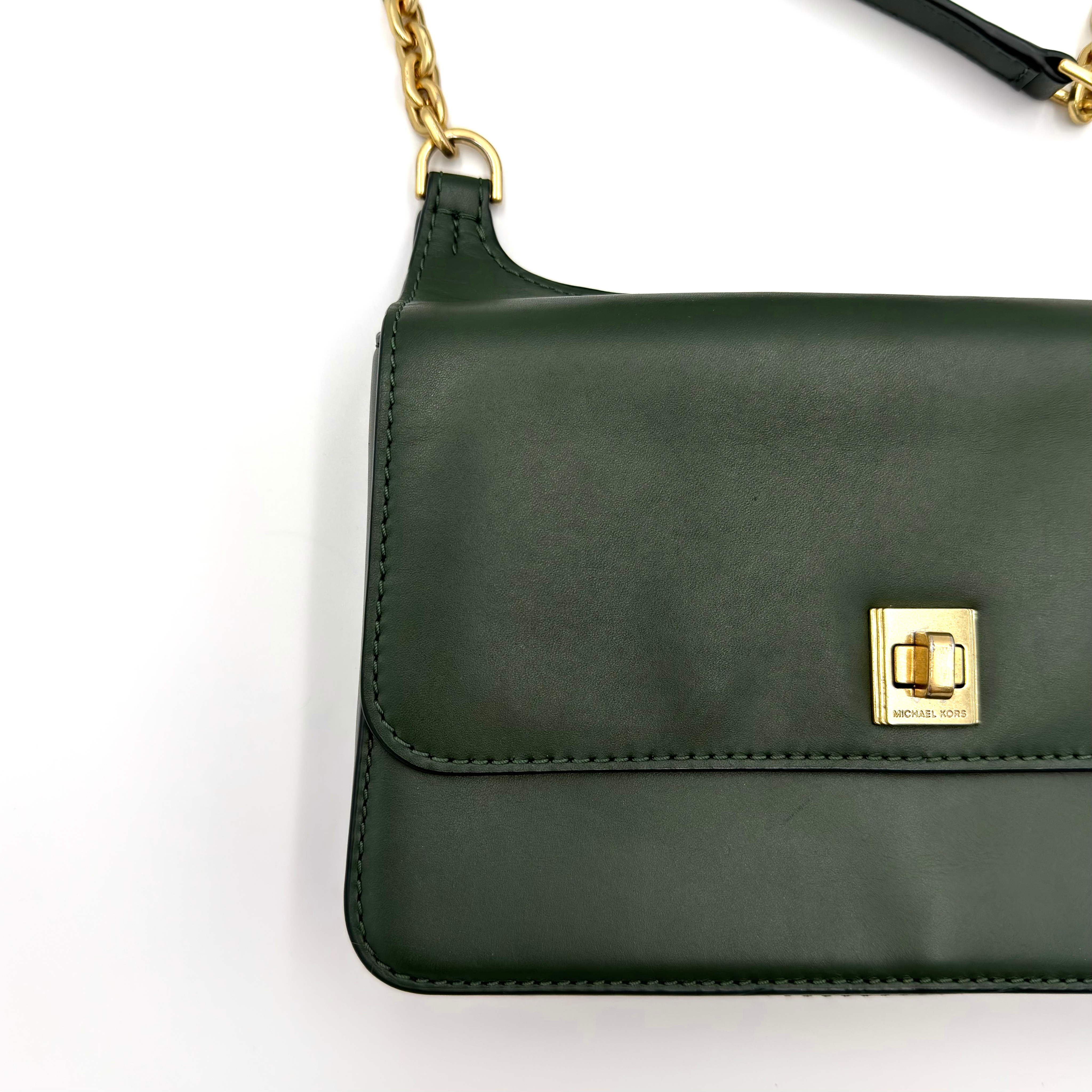 Michael Kors Natalie Medium Leather Messenger Bag Green