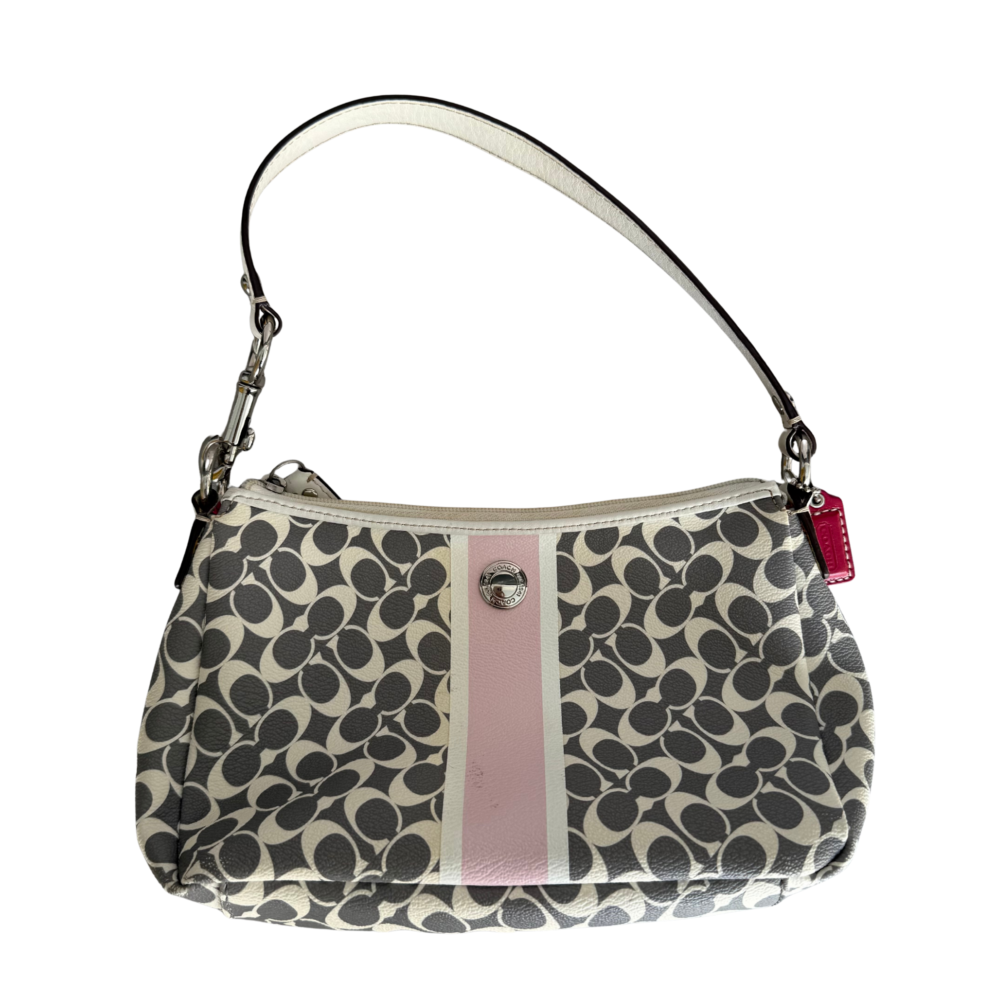 Coach Signature Chelsea Stripe Shoulder Bag Grey/Pink