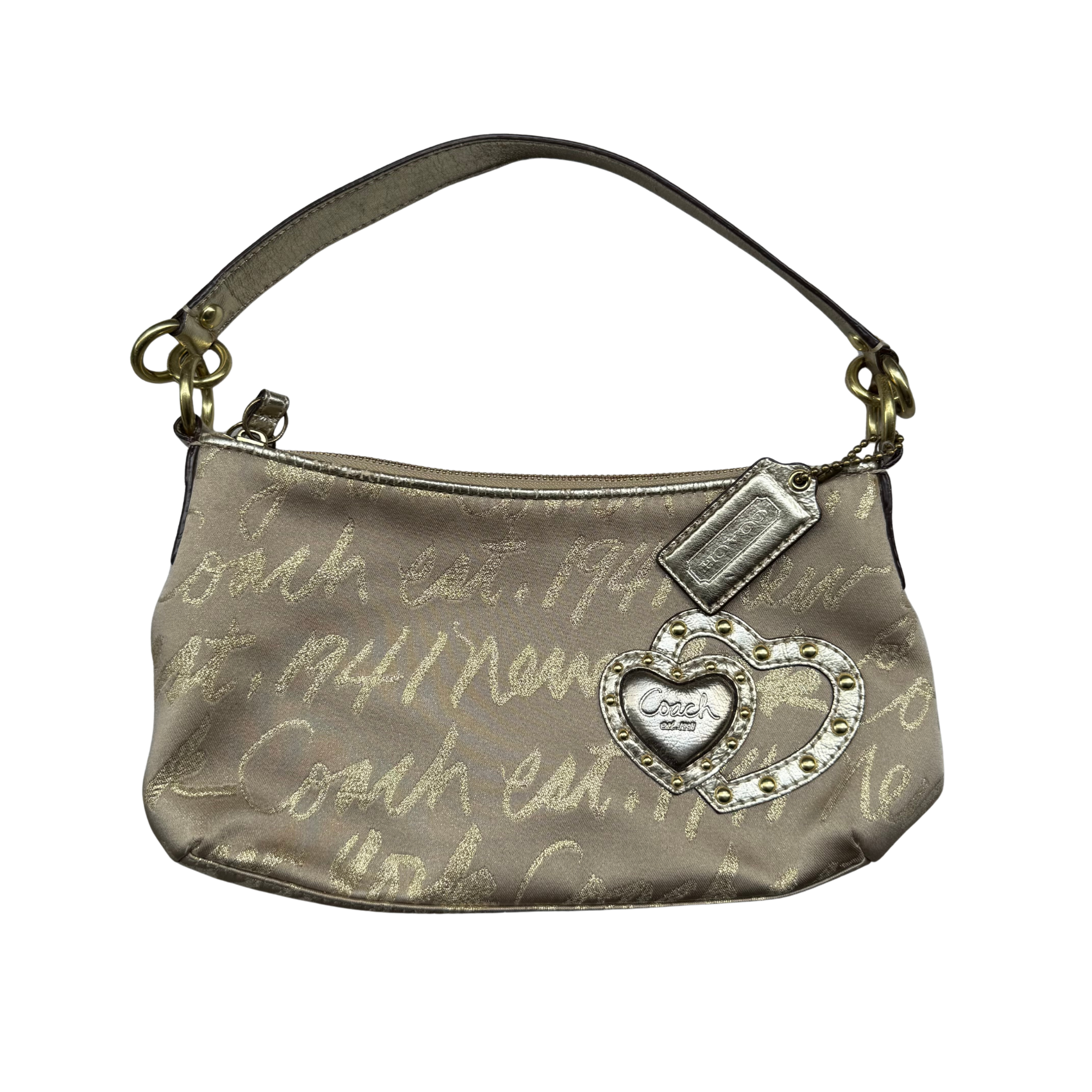 Coach Script Heart Shoulder Bag Beige