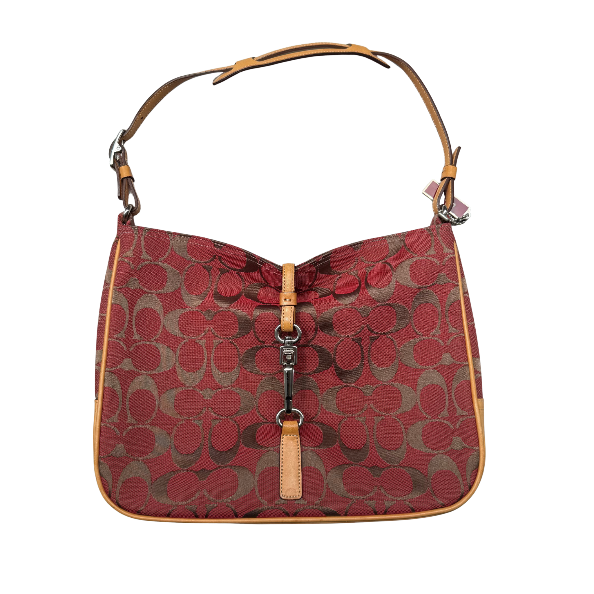 Coach Hobo Signature Clip Canvas Handbag Red/Beige