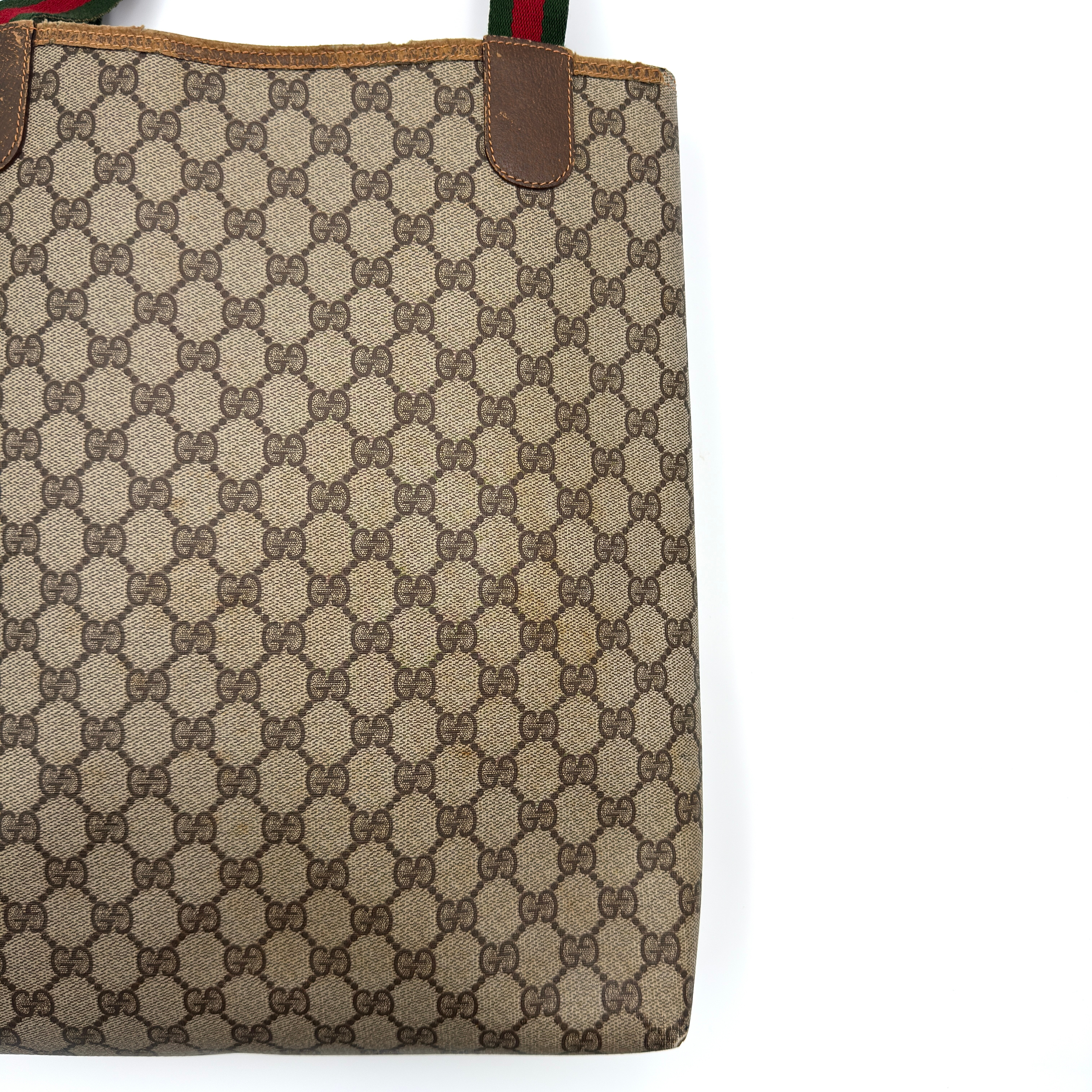 Gucci GG Monogram Supreme Web Sherry Line Tote Bag Beige