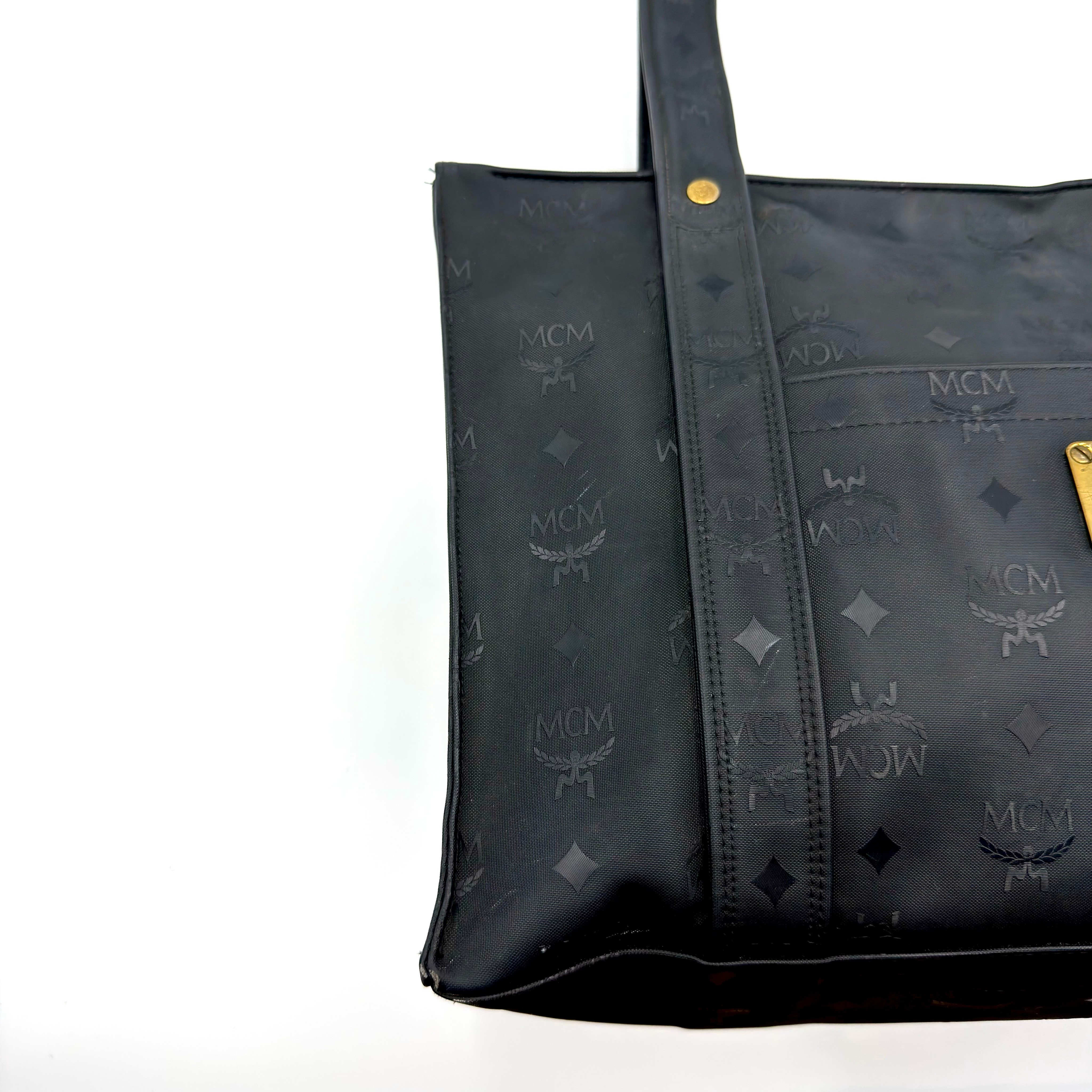 MCM Visetos Monogram Nylon Tote Bag Black