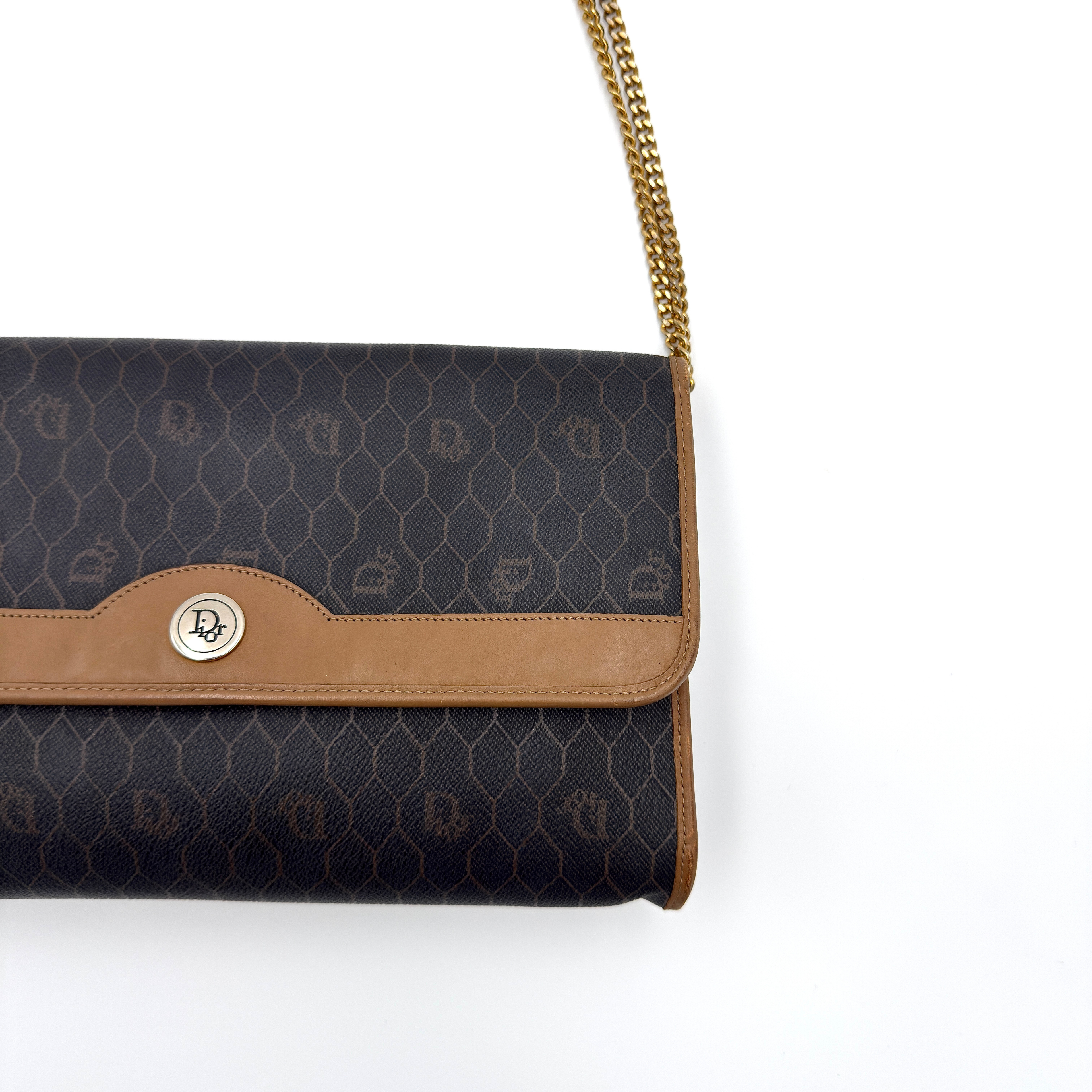 Dior Honeycomb Canvas Chain Shoulder Bag Brown