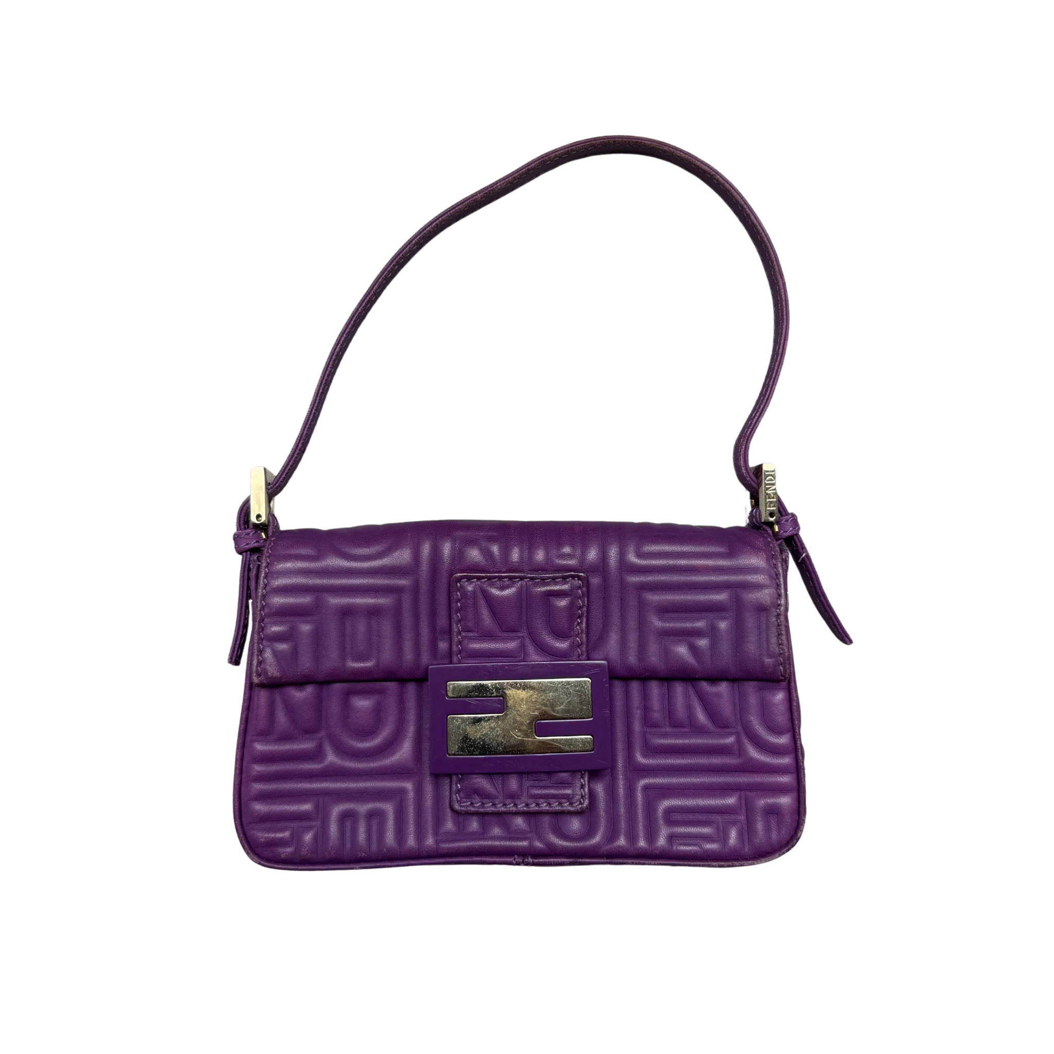 Fendi Baguette Embossed Leather Purple Shoulder Bag