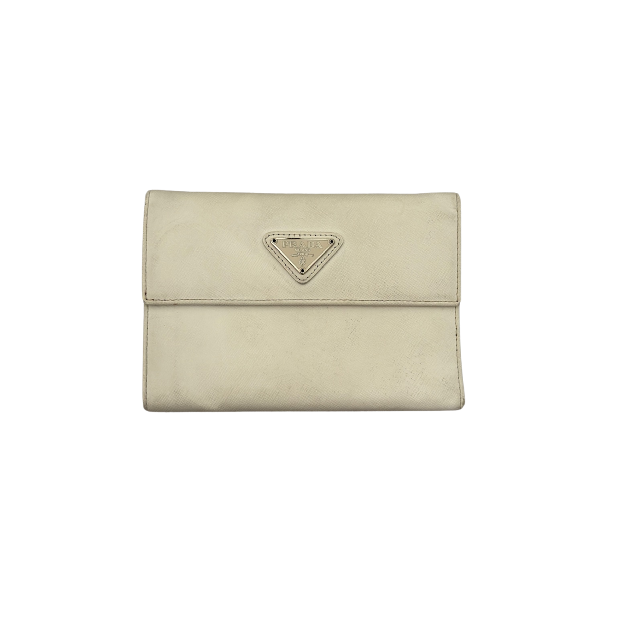 Prada Triangle Logo Plate Saffiano Leather Trifold Wallet