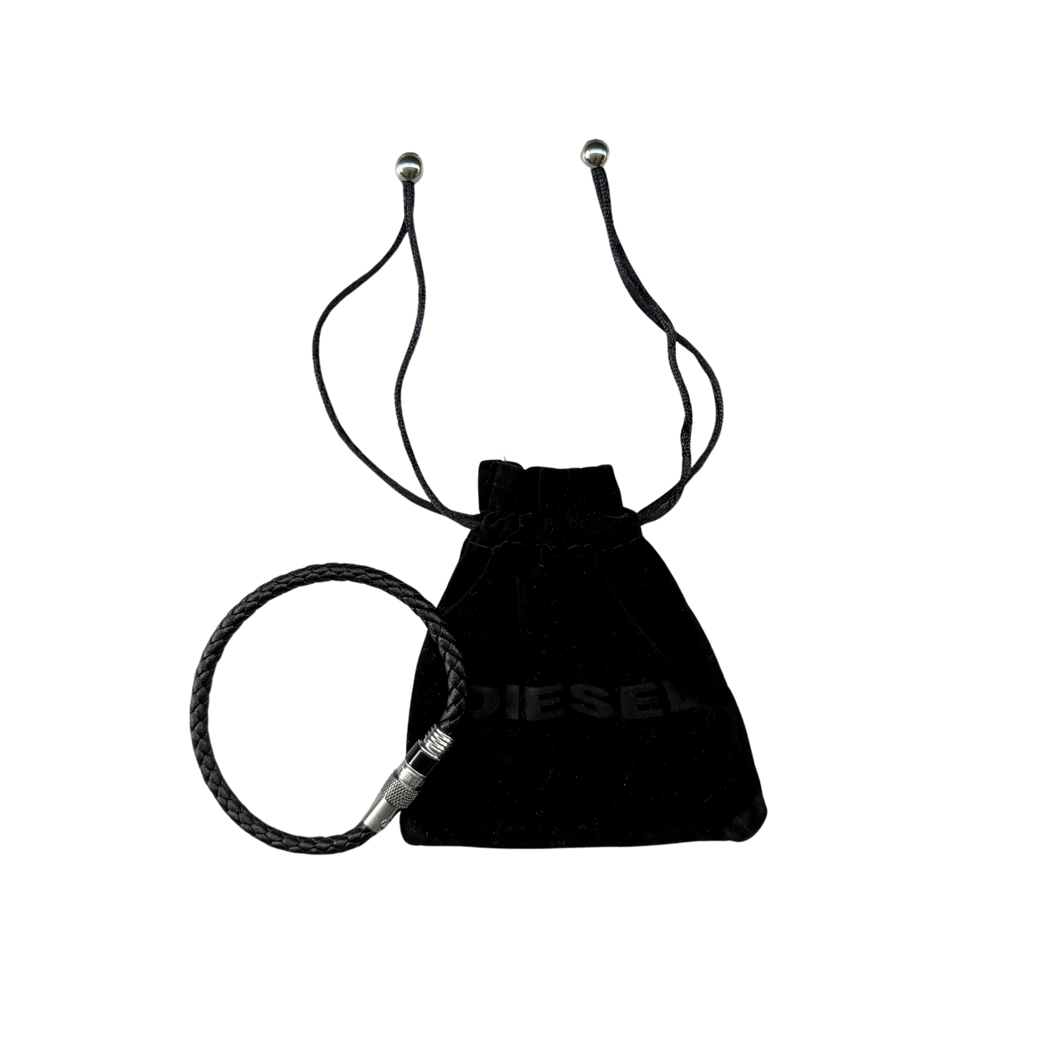 Diesel Black Braided Leather Bracelet