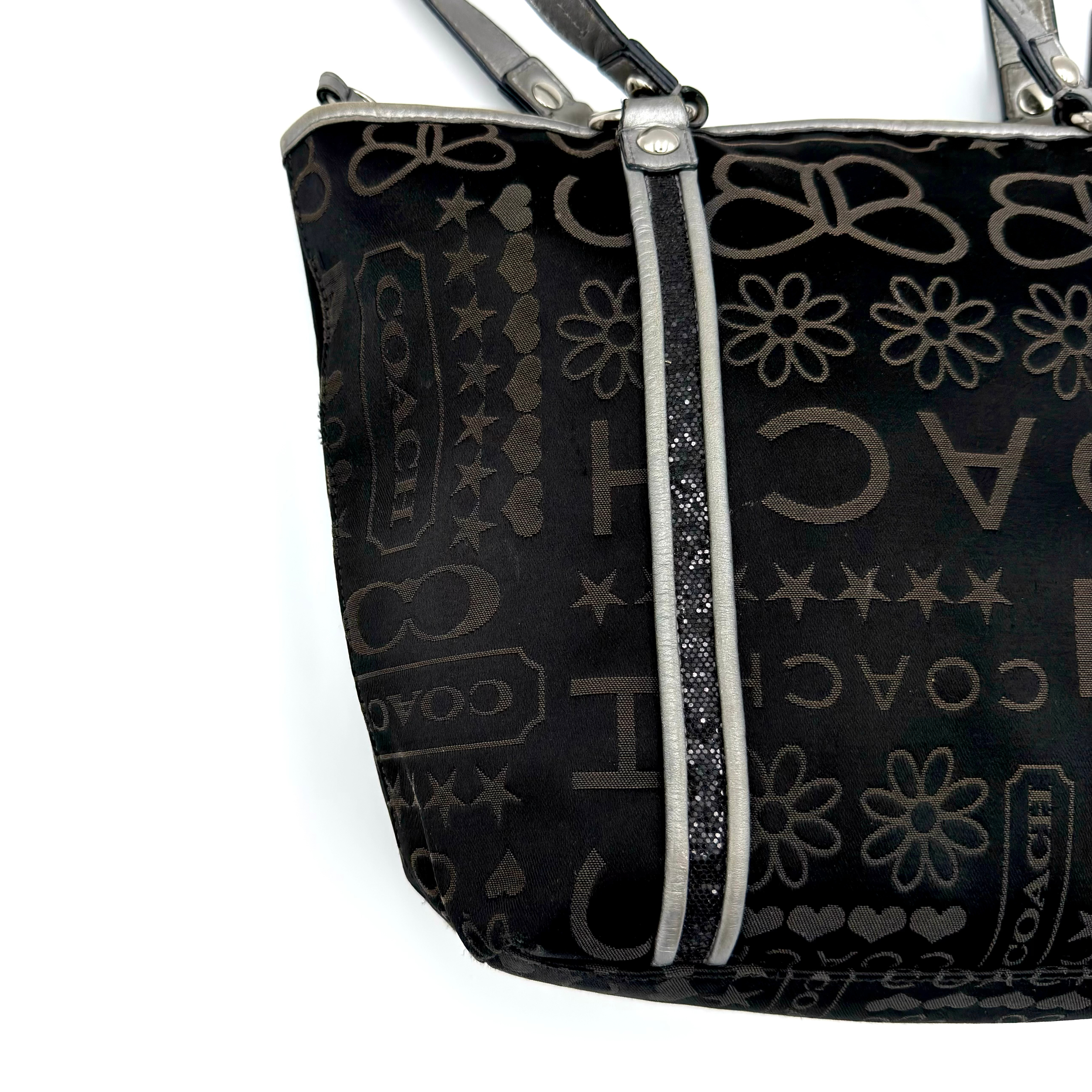 Coach Poppy Bandana Glitter Graffiti Tote Bag Black