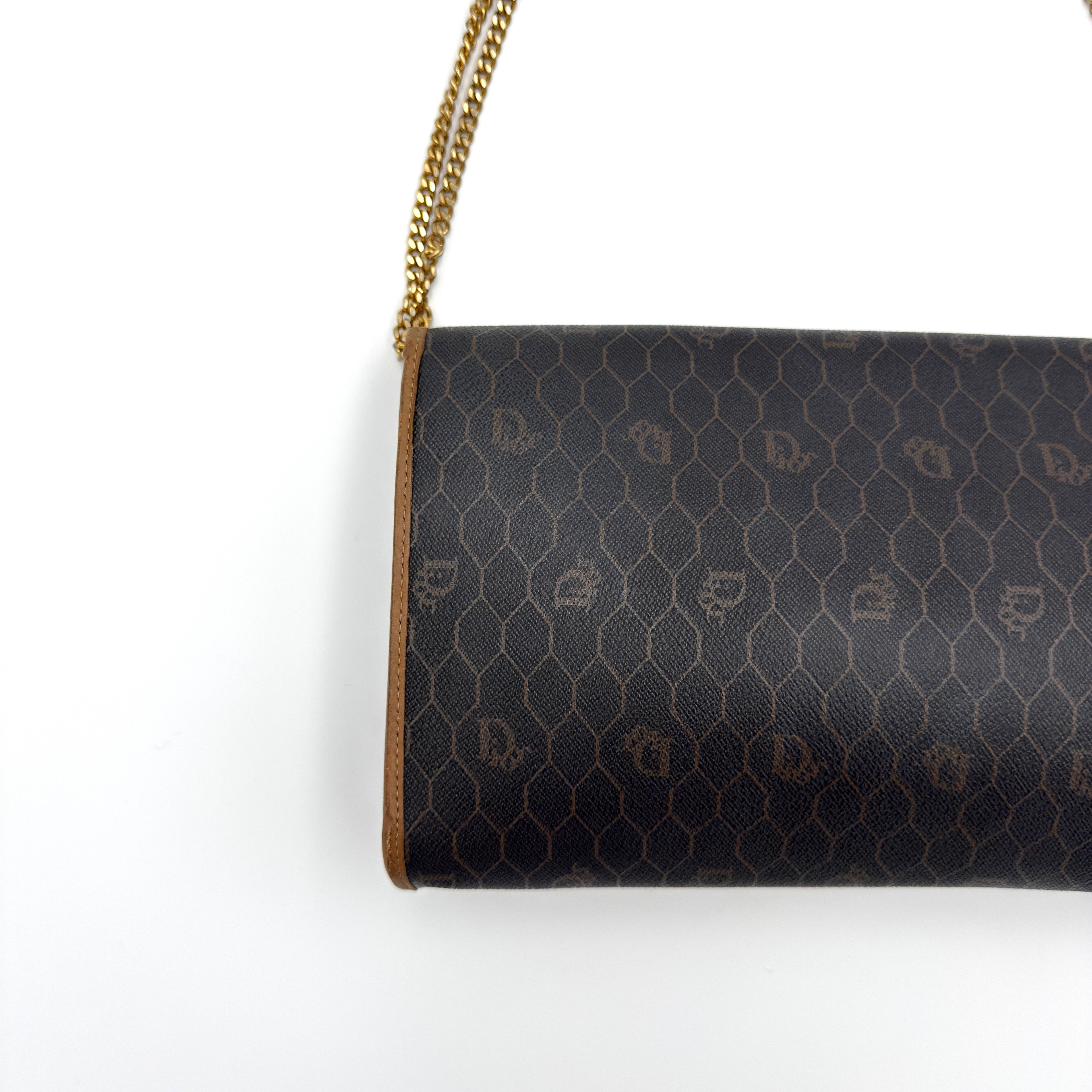 Dior Honeycomb Canvas Chain Shoulder Bag Brown
