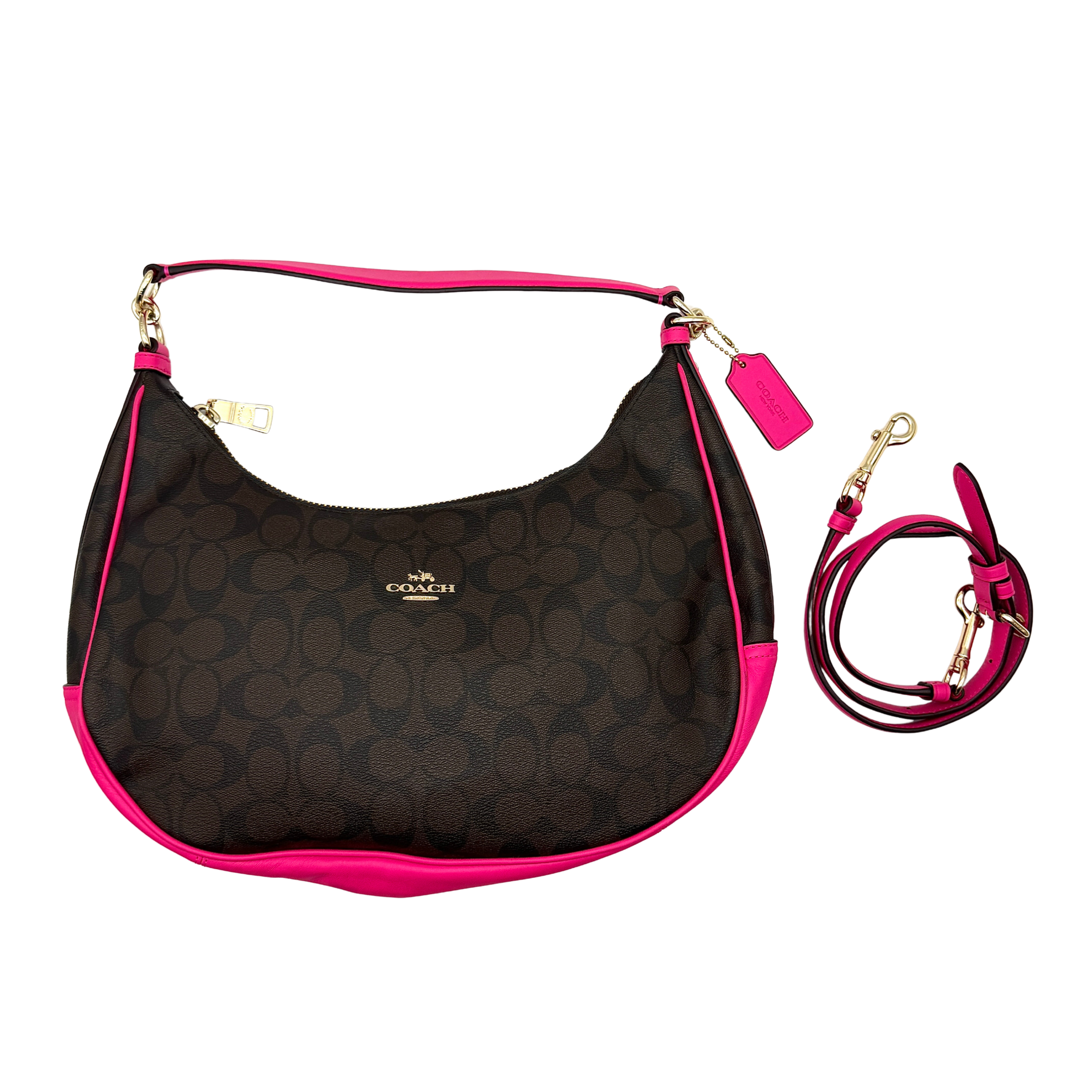 Coach 2Way Signature Hobo Canvas Shoulder Bag Brown/Pink