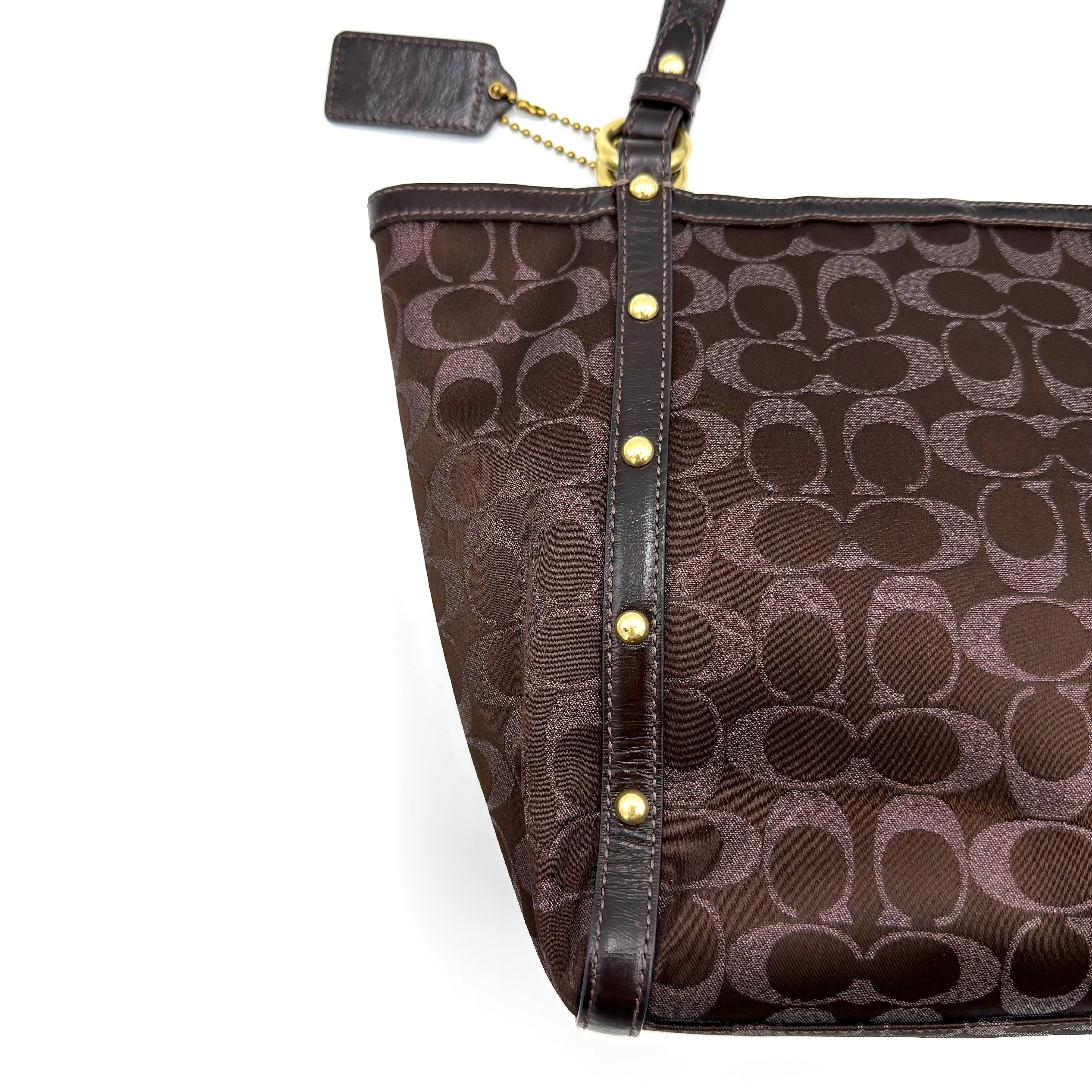 Coach Signature Canvas Studded Tote Bag Brown