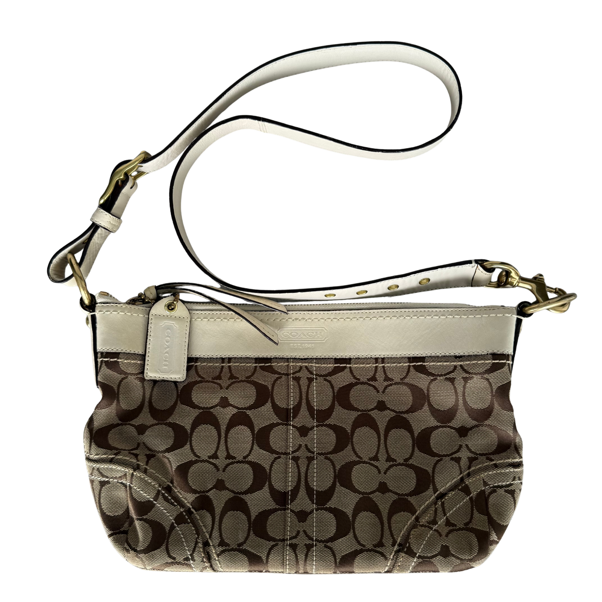 Coach Signature Canvas Convertible Shoulder Bag Cream/Beige