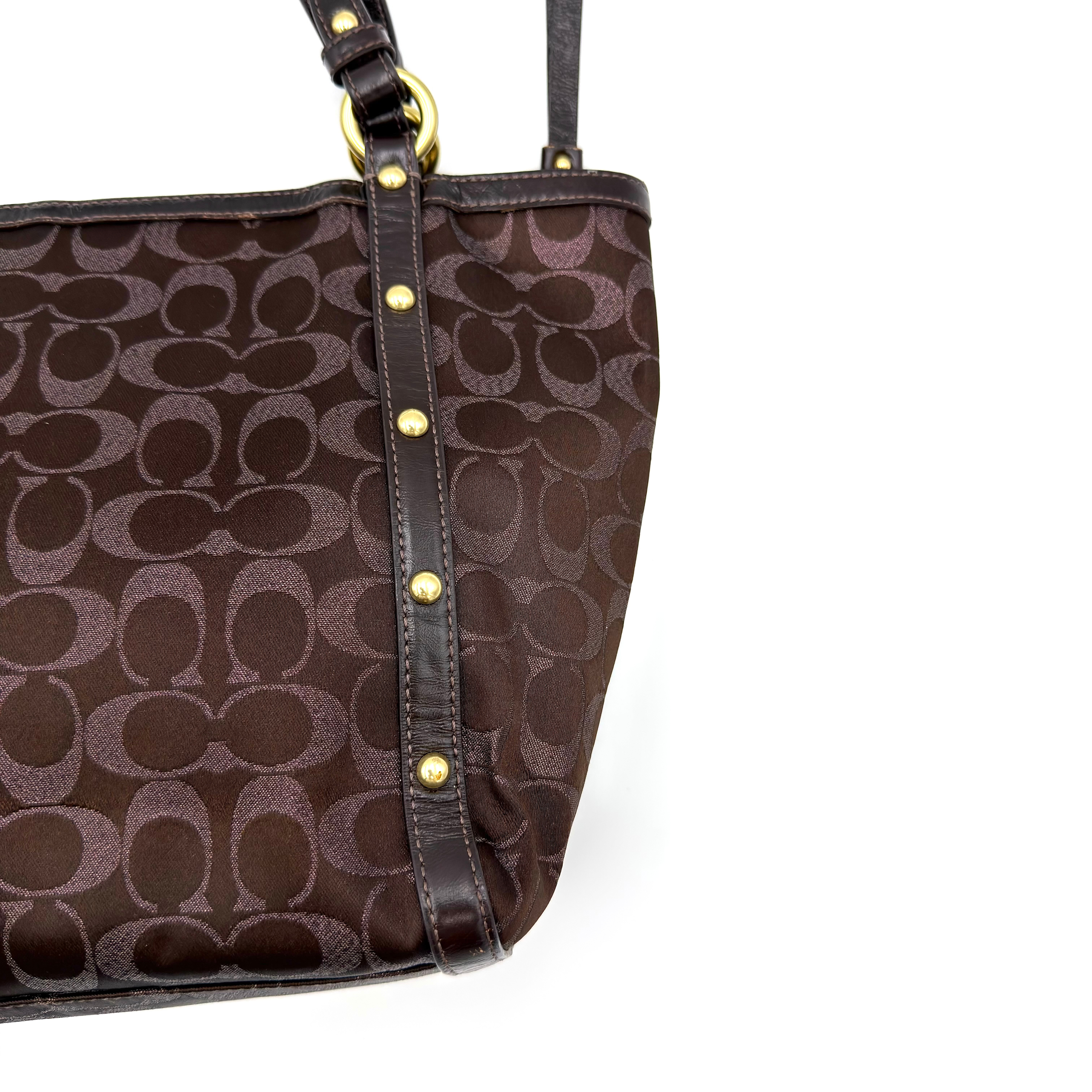 Coach Signature Canvas Studded Tote Bag Brown
