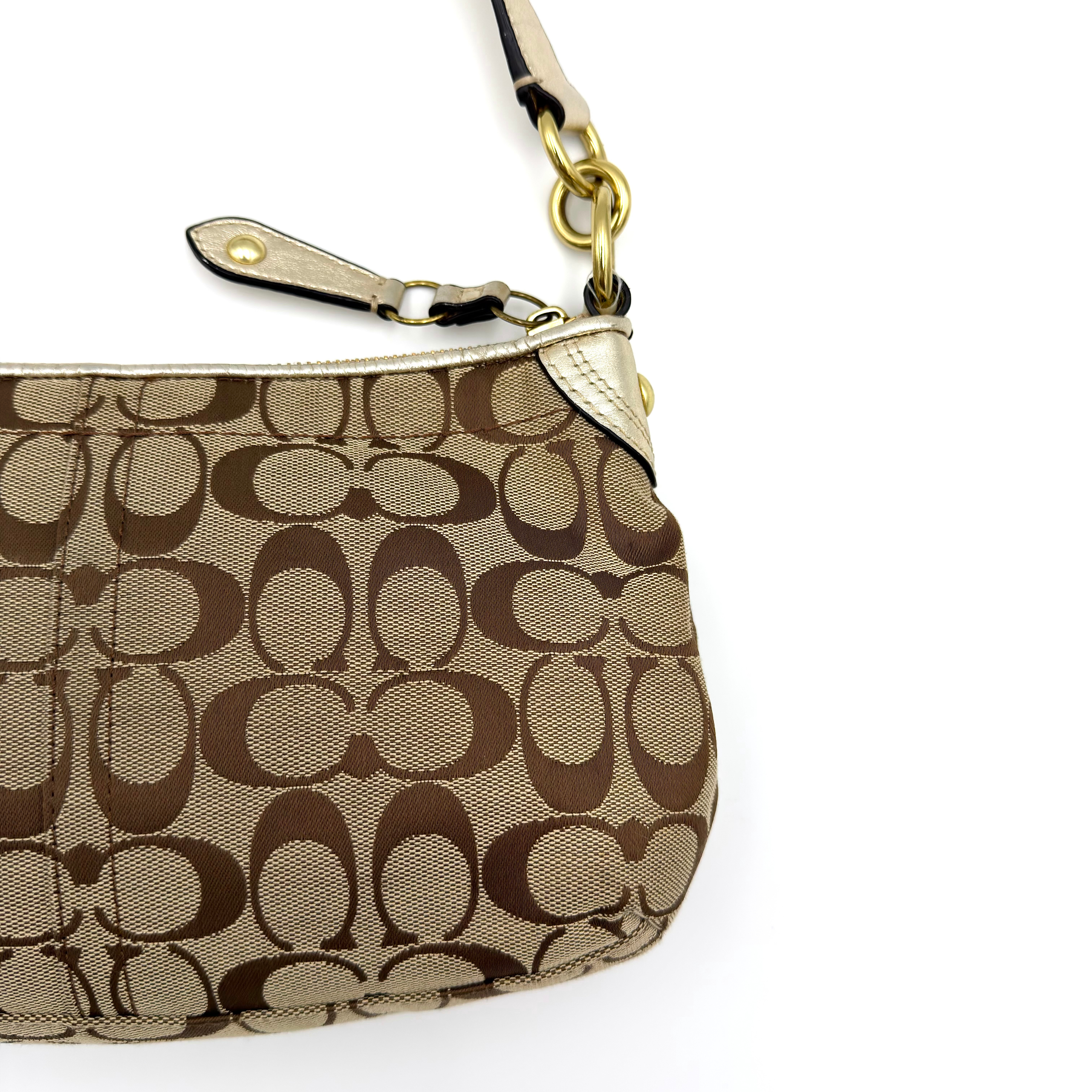 Coach 2Way Signature Floral Shoulder Bag Beige