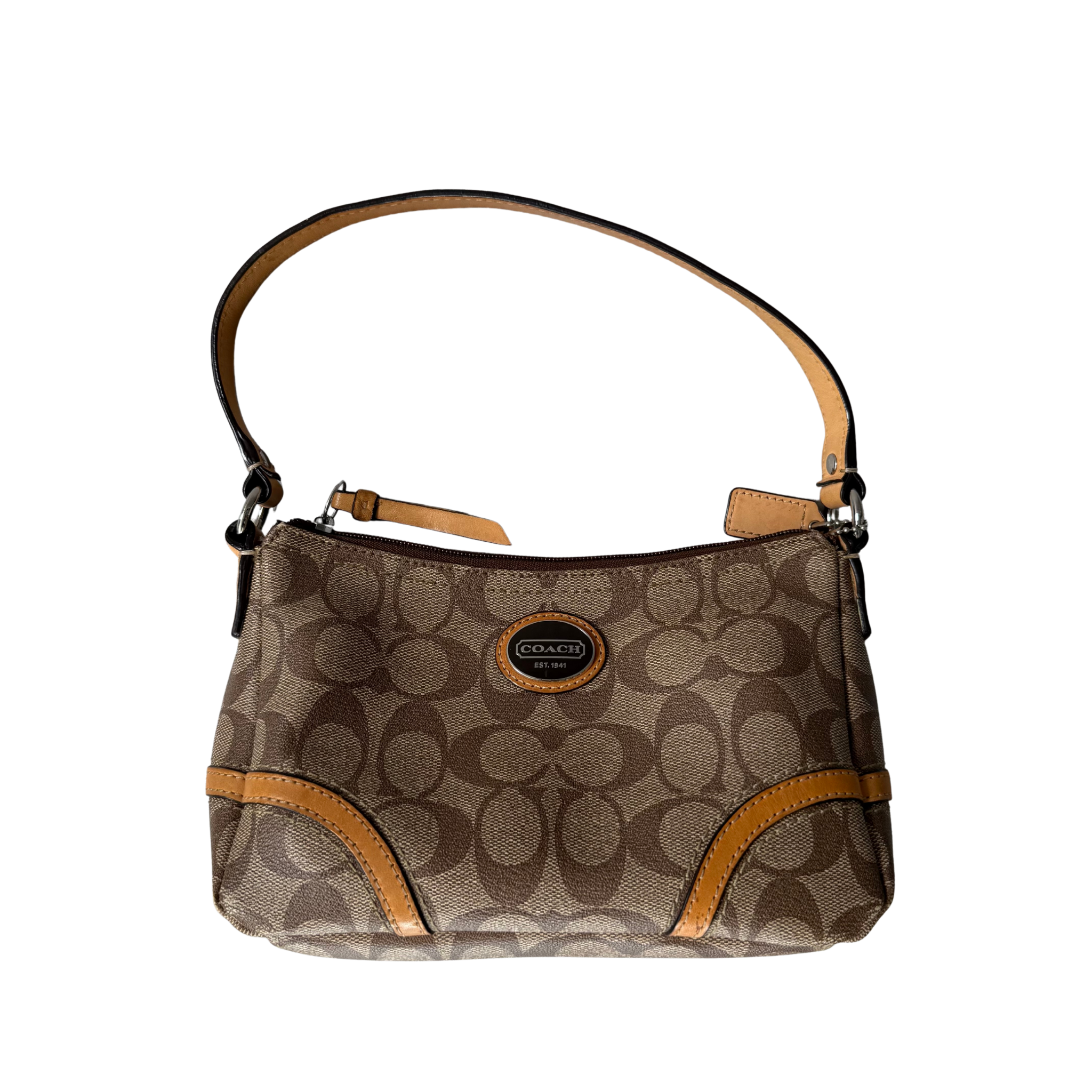 Coach Signature Sufflette Leather Shoulder Bag Beige