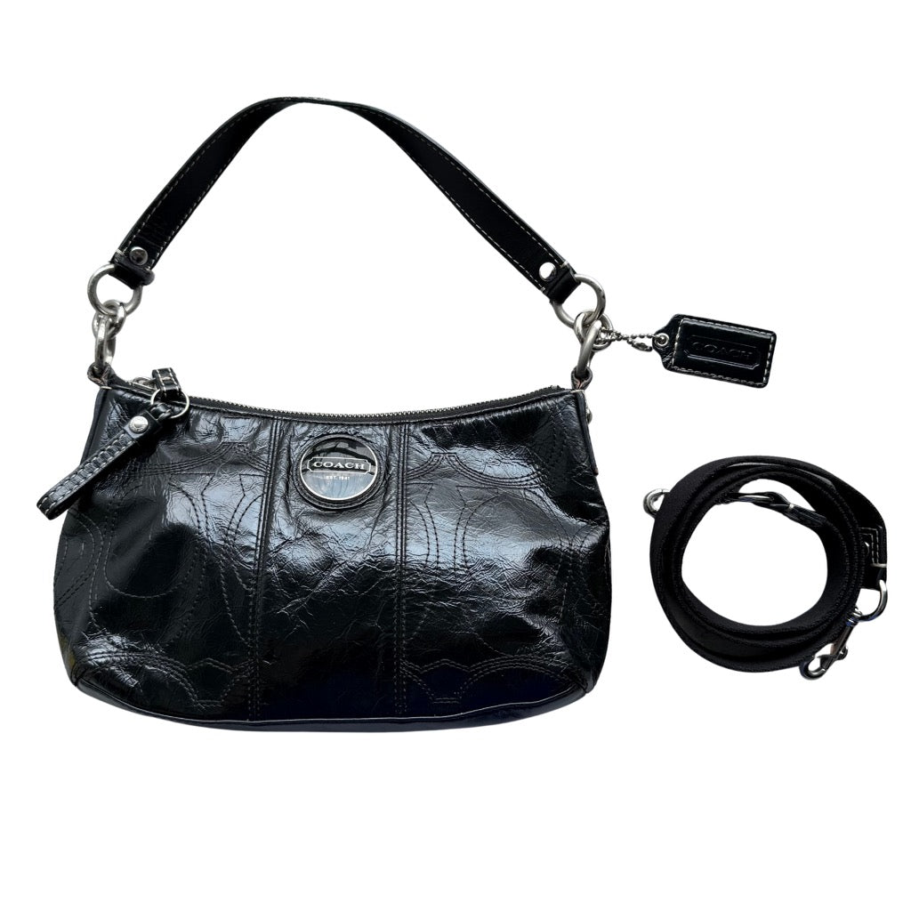 Coach 2Way Signature Patent Leather Shoulder Bag Black