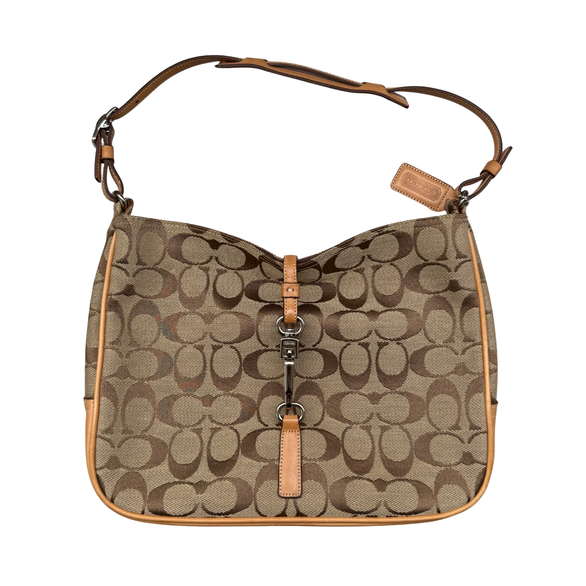 Coach Hobo Signature Clip Canvas Handbag Beige