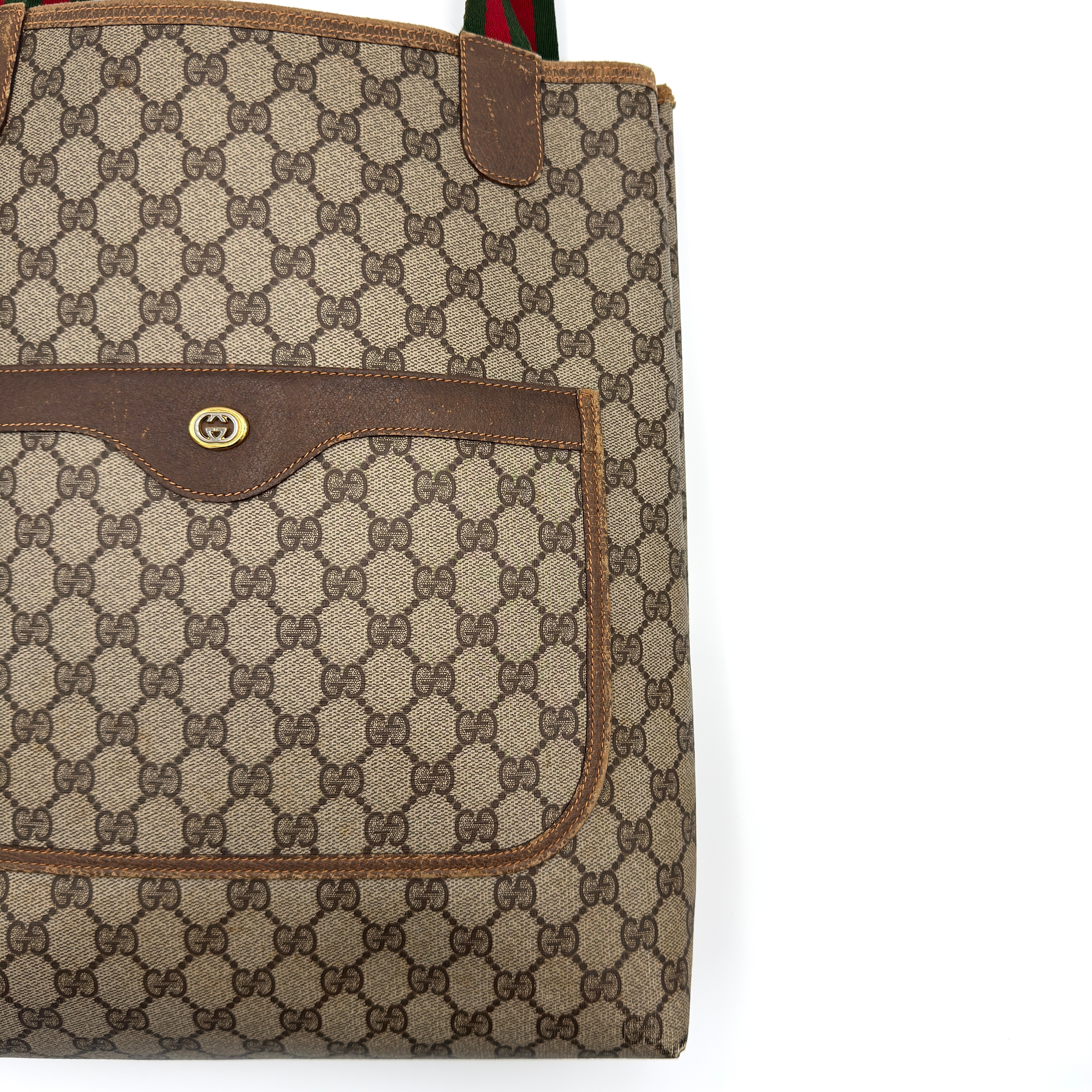 Gucci GG Monogram Supreme Web Sherry Line Tote Bag Beige