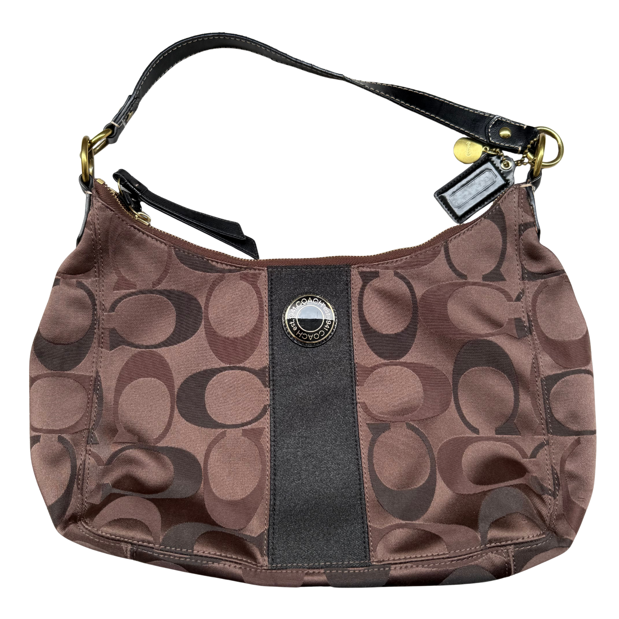 Coach 2Way Signature Stripe Shoulder Bag Brown/Black