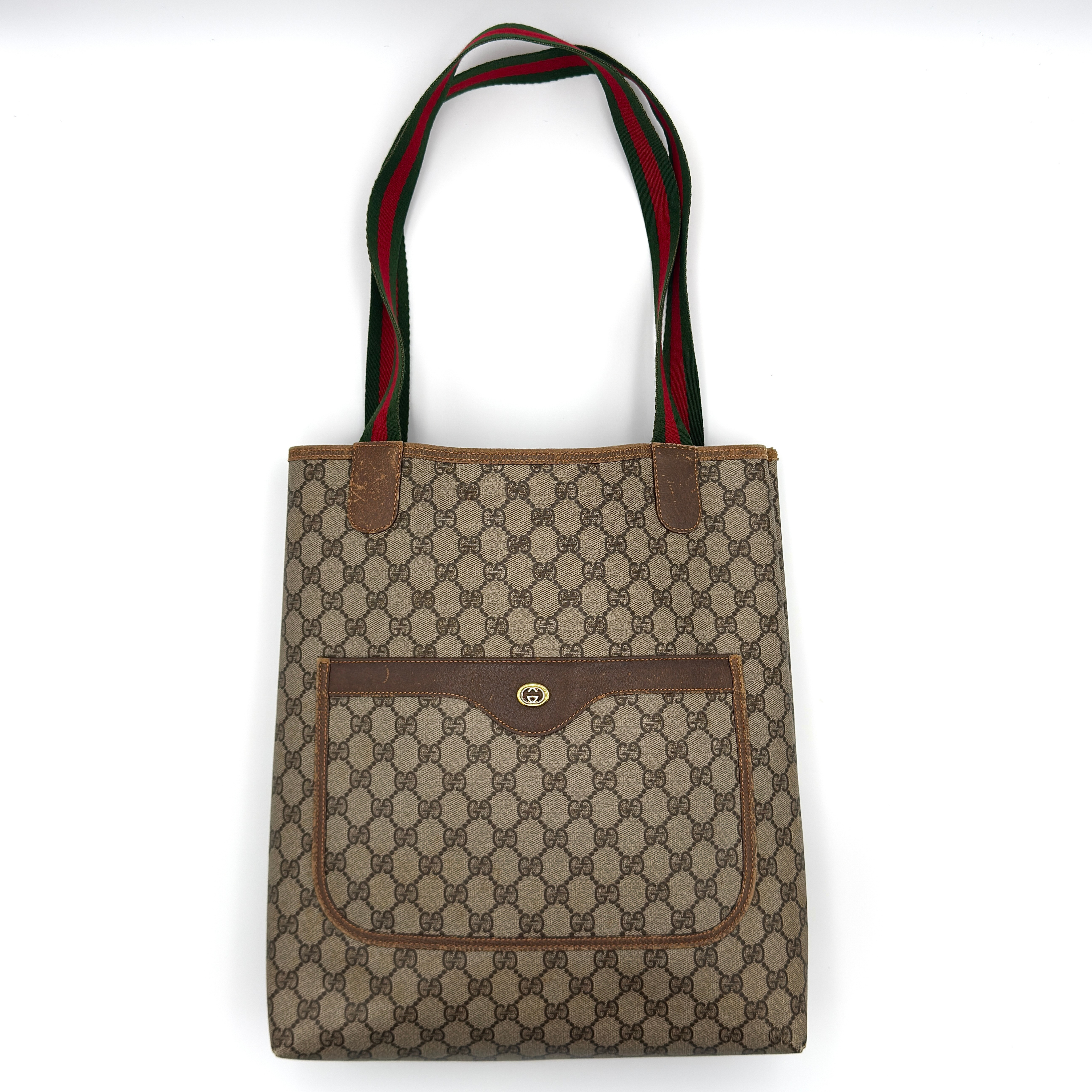 Gucci GG Monogram Supreme Web Sherry Line Tote Bag Beige