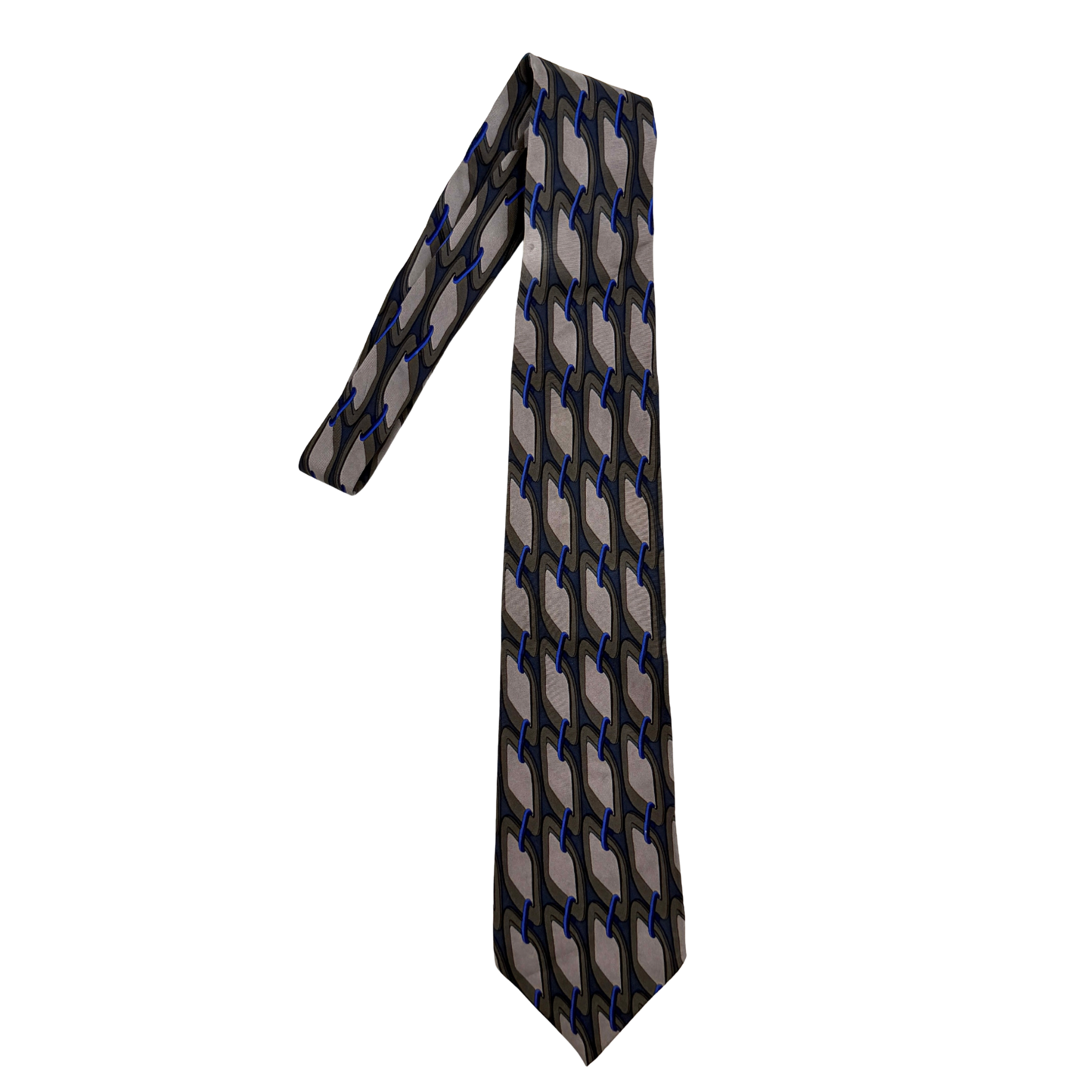 Gucci Geometric Pattern Silk Tie Blue/Grey
