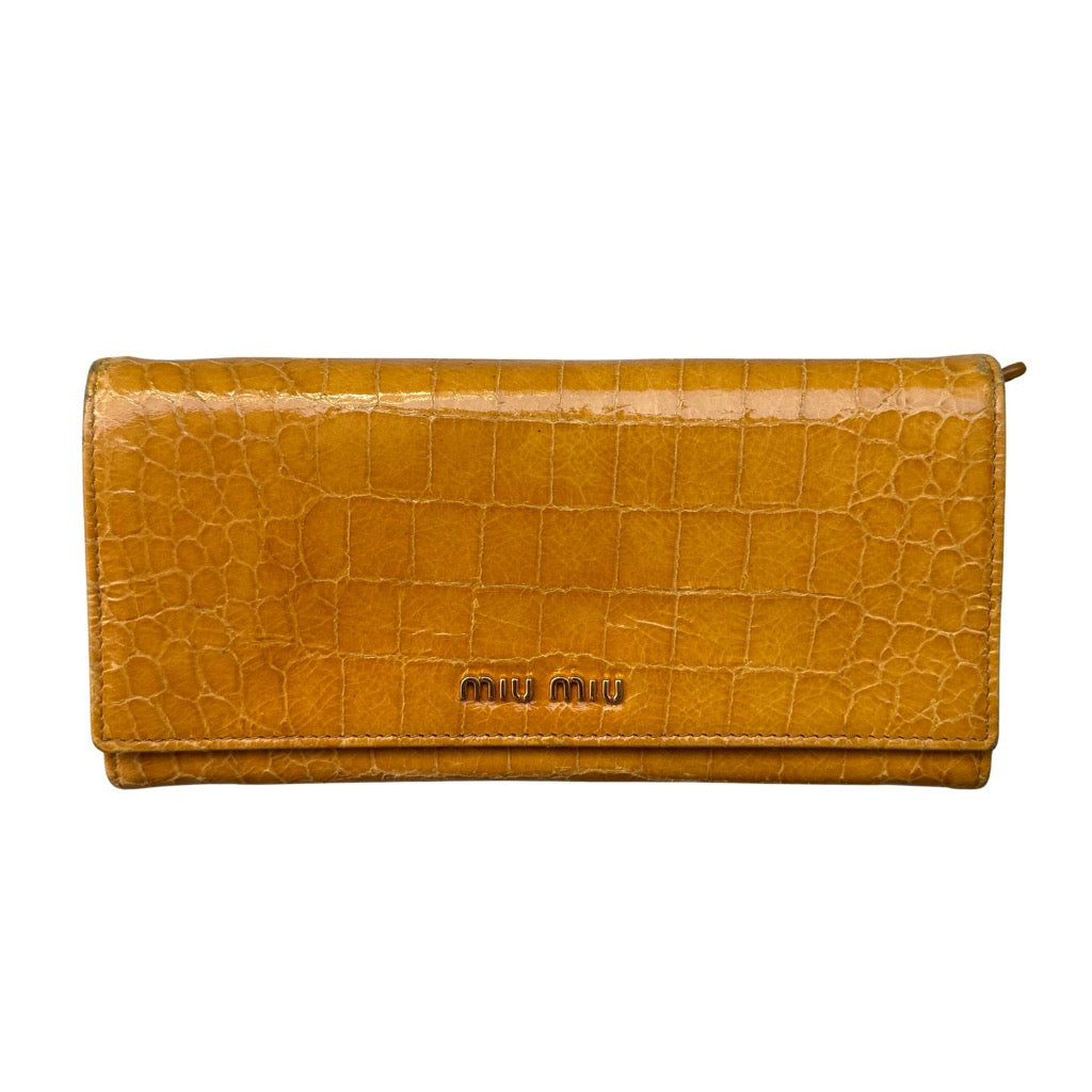 Miu Miu Croc Embossed Long Wallet Dark Yellow